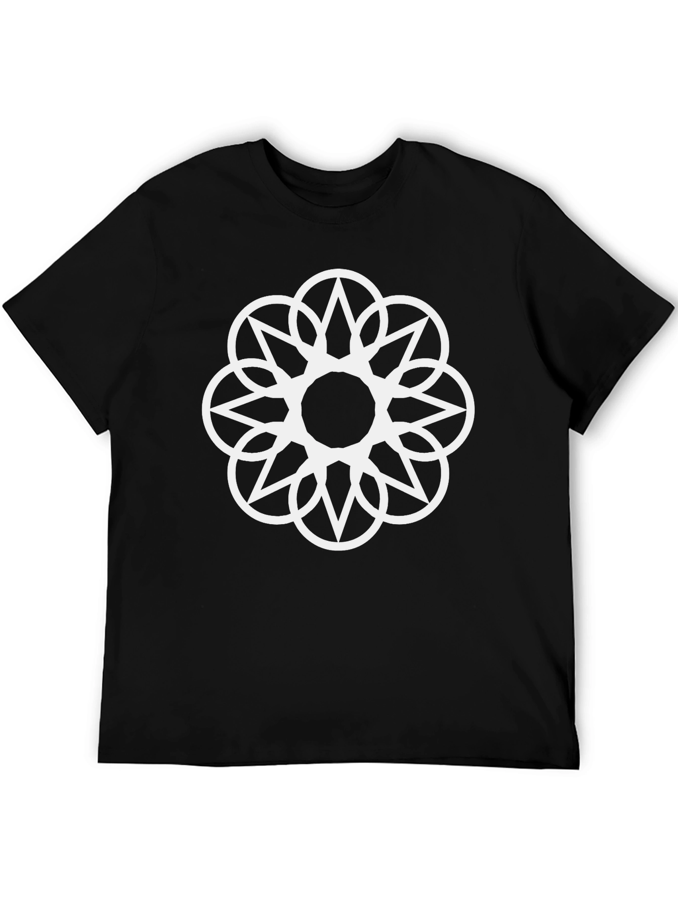 Geometric Flower Tee - Stylish Black Cotton Shirt