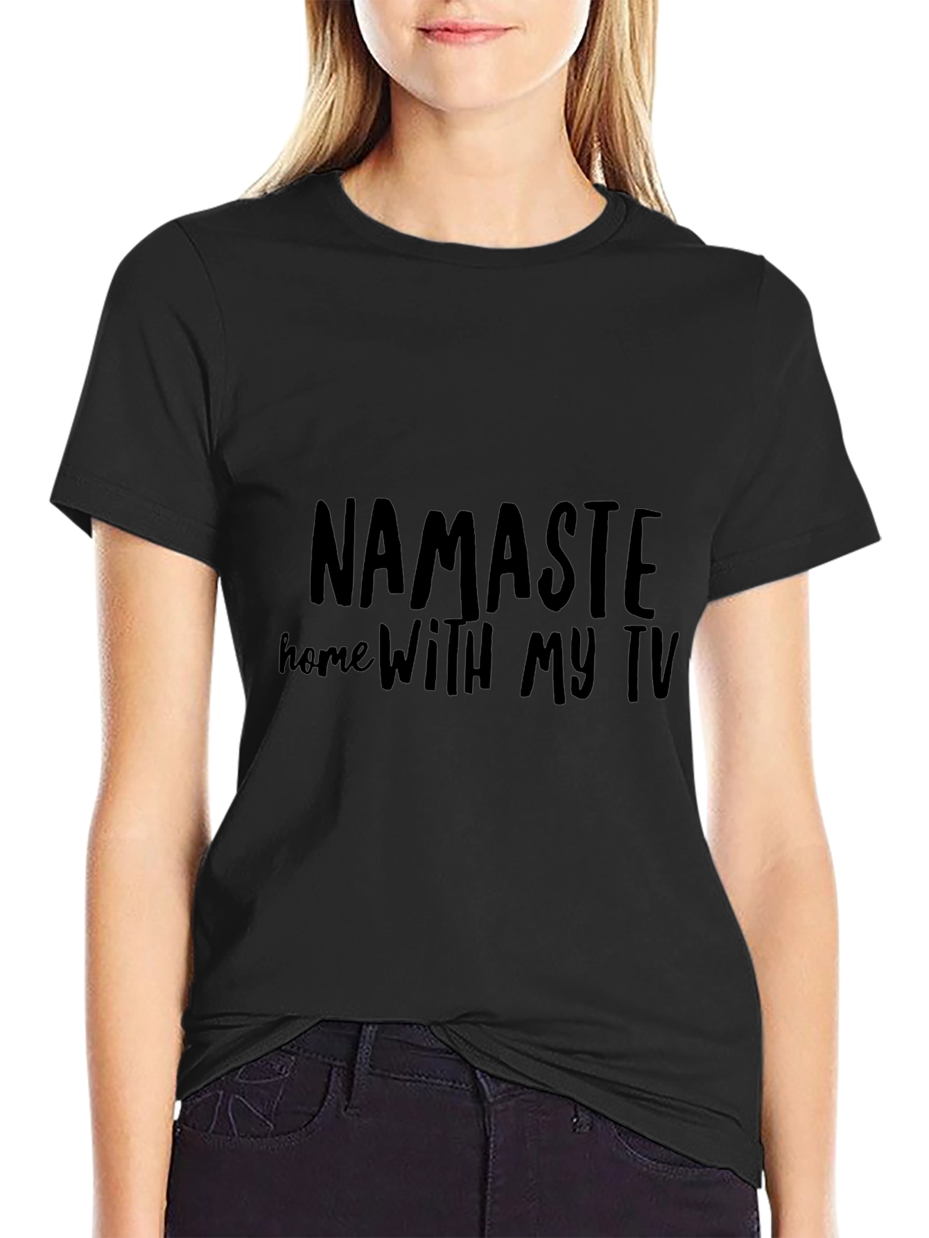 Namaste Home With My TV Black Graphic Tee