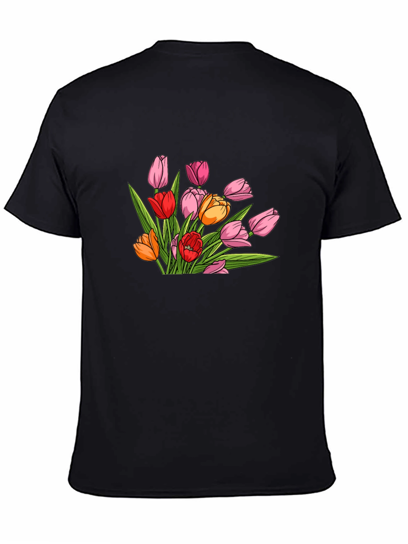Floral Tulip Graphic Print Black T-Shirt