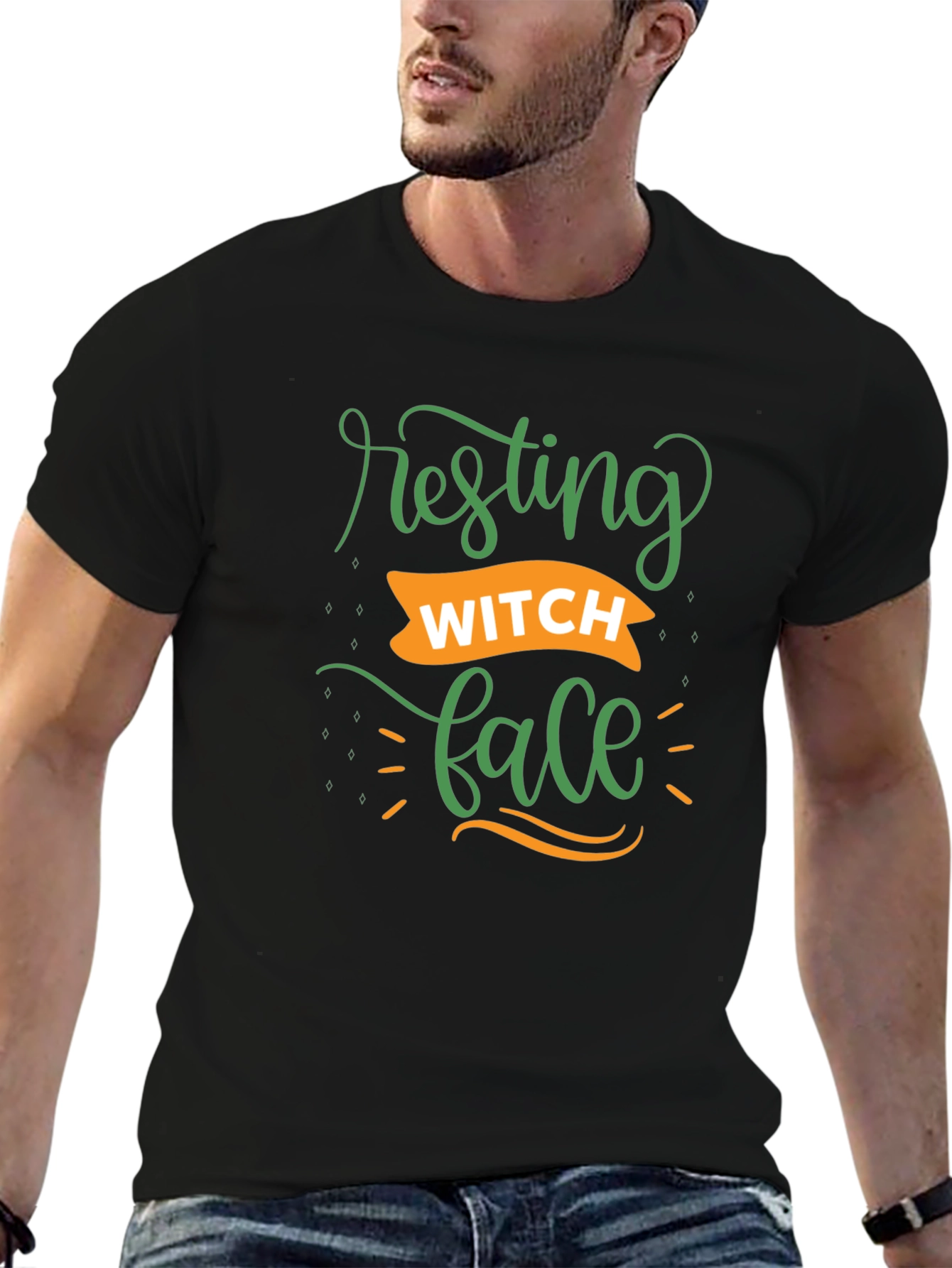 Resting Witch Face Graphic T-Shirt - Black