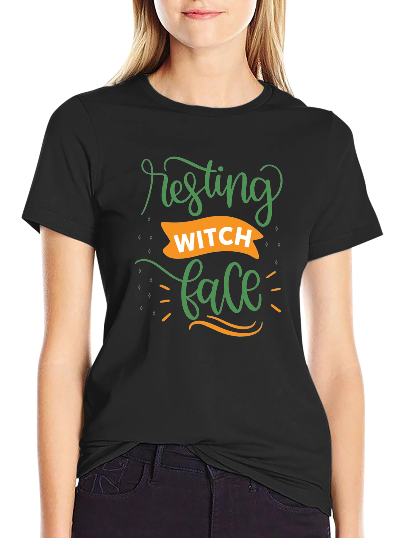 Resting Witch Face Graphic T-Shirt - Black