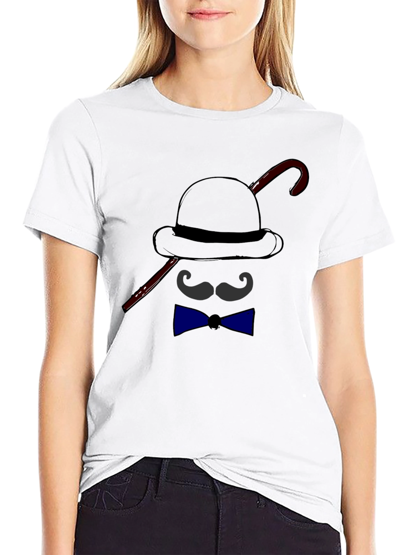 Mens Funny Bowler Hat & Bow Tie Graphic T-Shirt