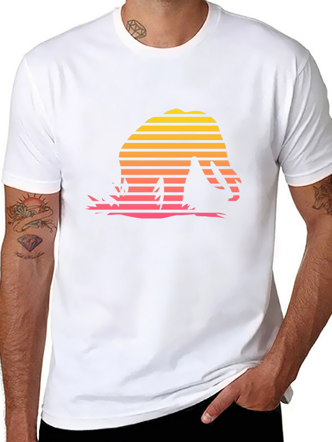 Retro Sunset Dinosaur T-Shirt - Black