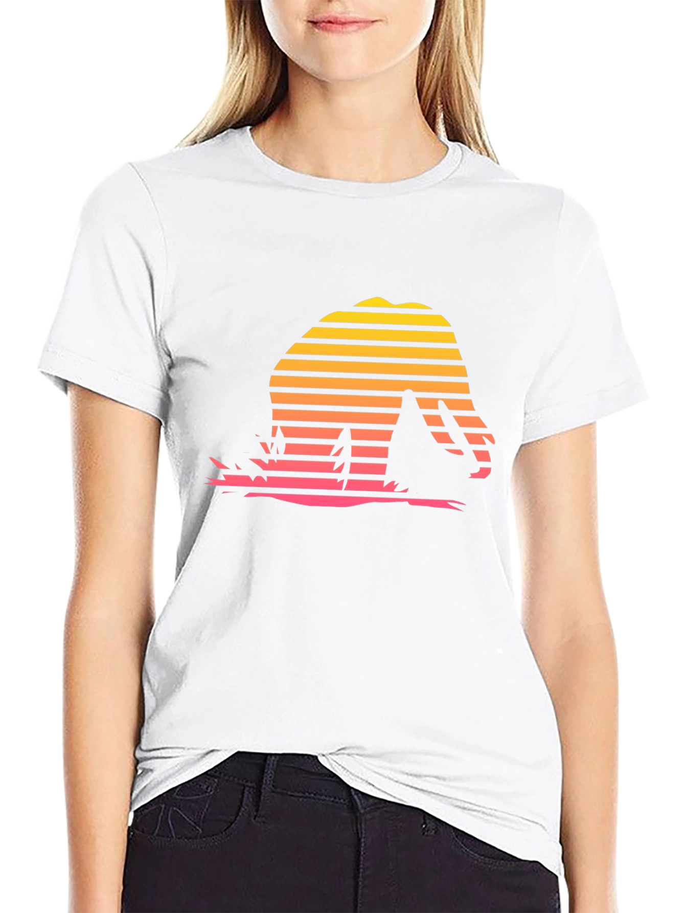 Retro Sunset Dinosaur T-Shirt - Black