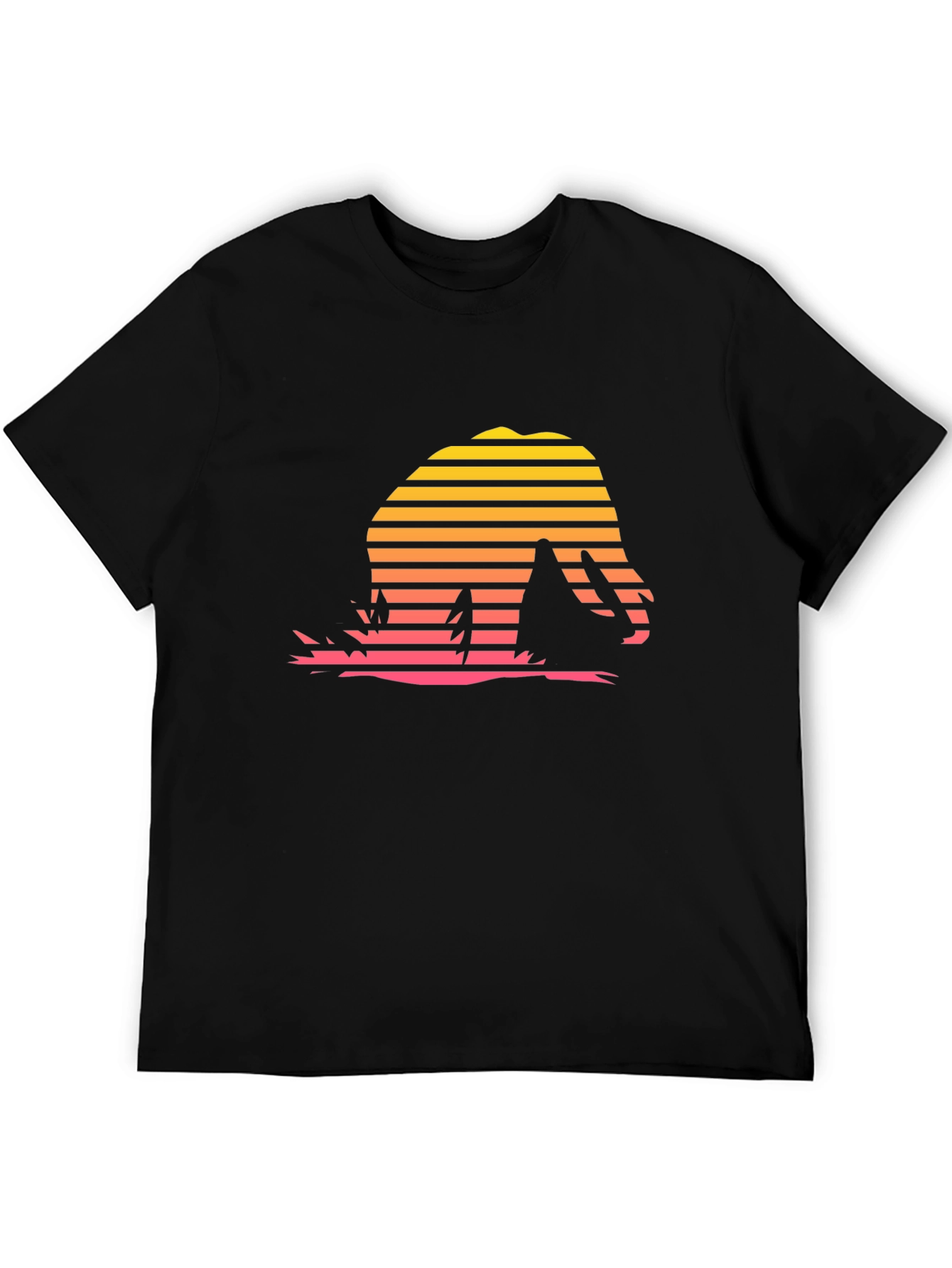 Retro Sunset Dinosaur T-Shirt - Black