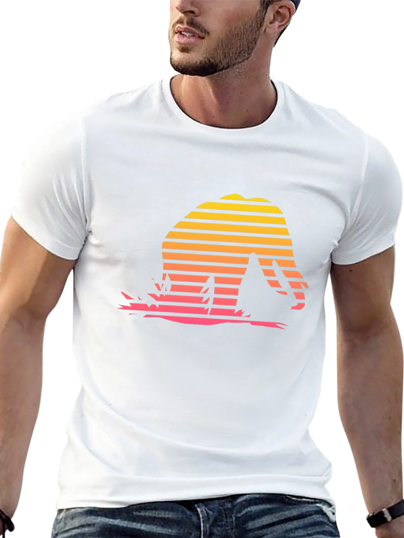 Retro Sunset Dinosaur T-Shirt - Black