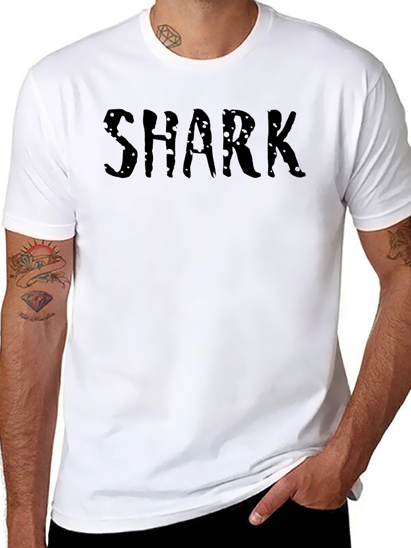 Mens Black SHARK Graphic Tee - Casual Crew Neck