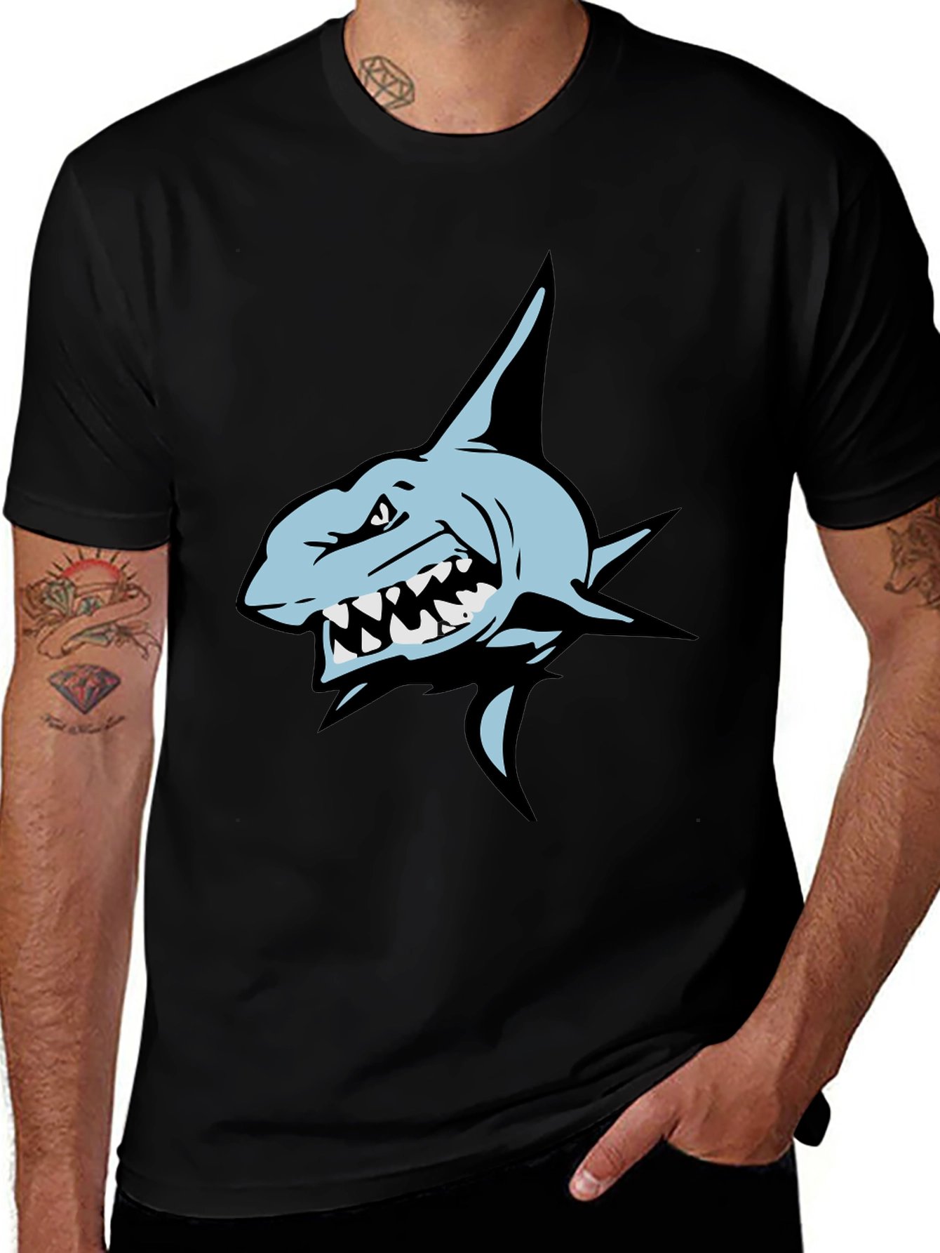 Mens Black T-Shirt with Shark Graphic