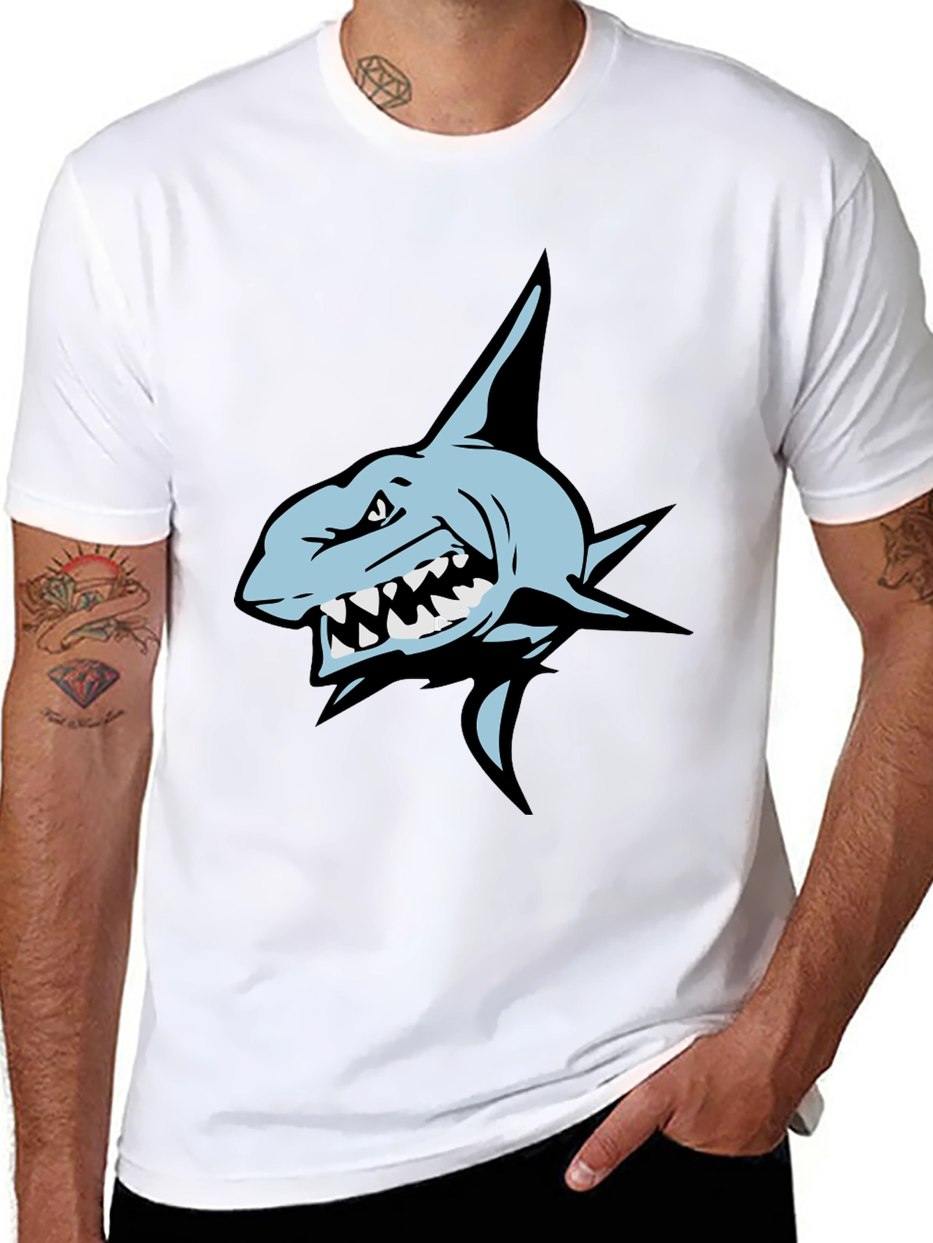 Mens Black T-Shirt with Shark Graphic