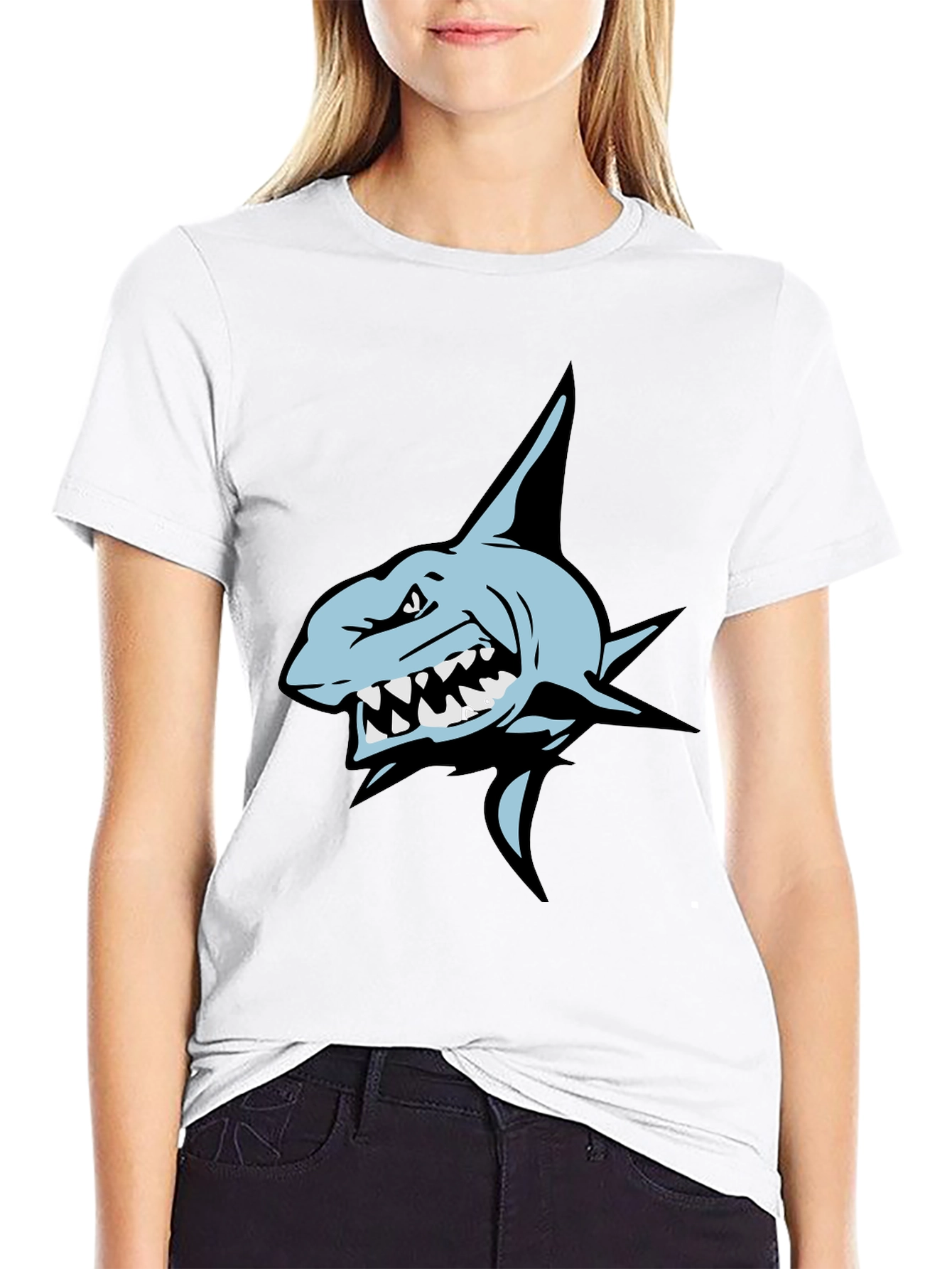 Mens Black T-Shirt with Shark Graphic