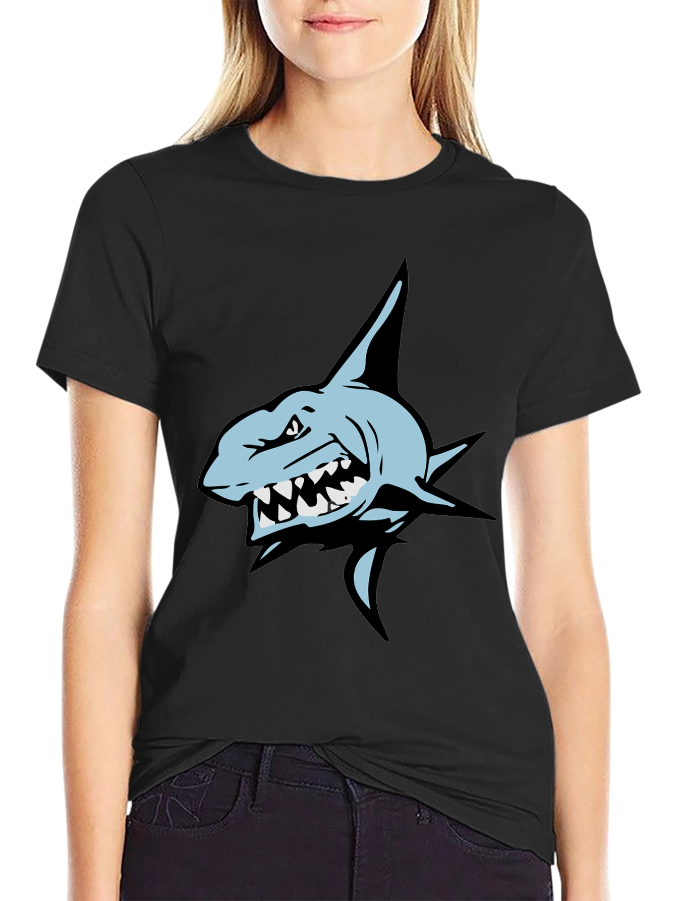 Mens Black T-Shirt with Shark Graphic