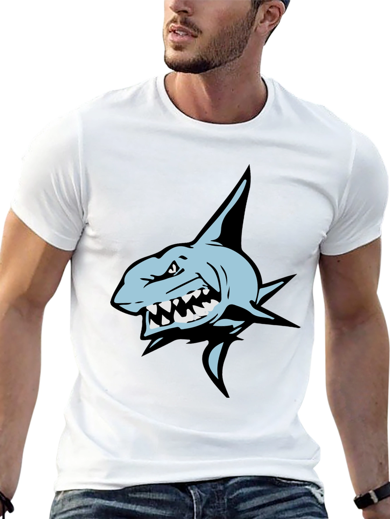 Mens Black T-Shirt with Shark Graphic