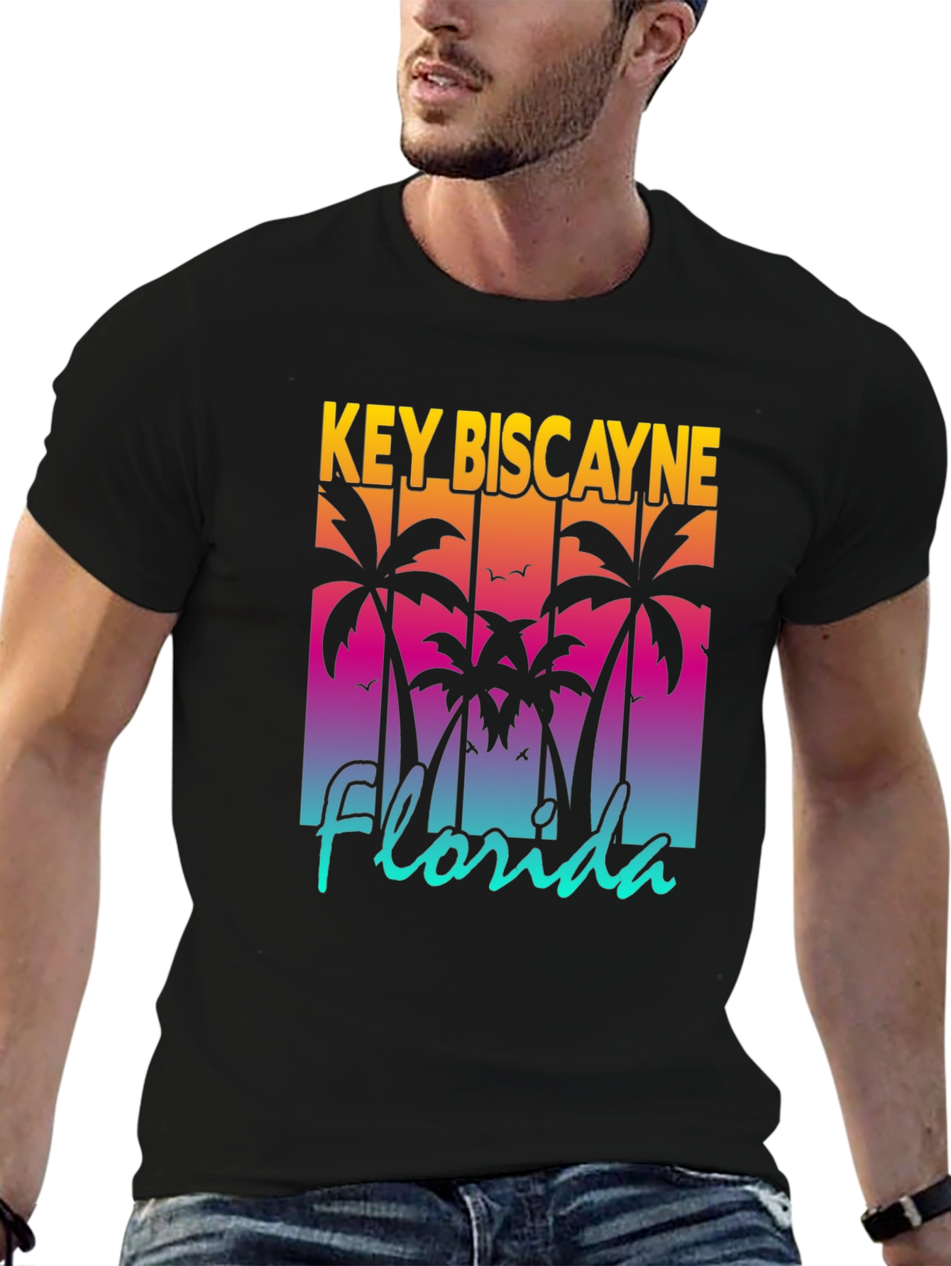 Key Biscayne Florida Palm Tree Graphic T-Shirt