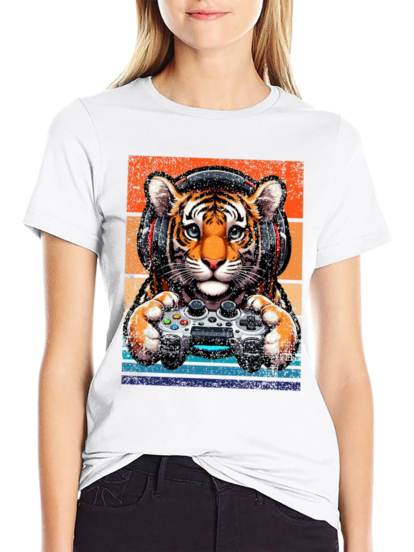 Gamer Tiger Graphic Tee - Retro Style