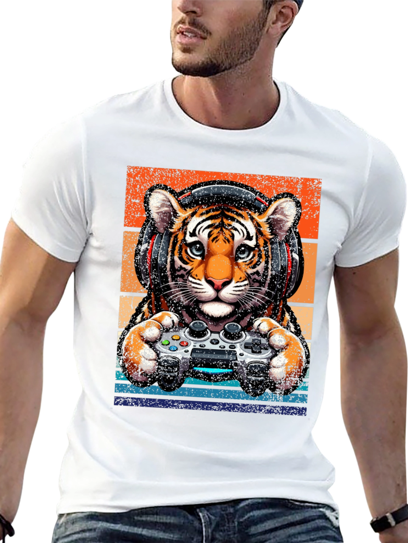 Gamer Tiger Graphic Tee - Retro Style