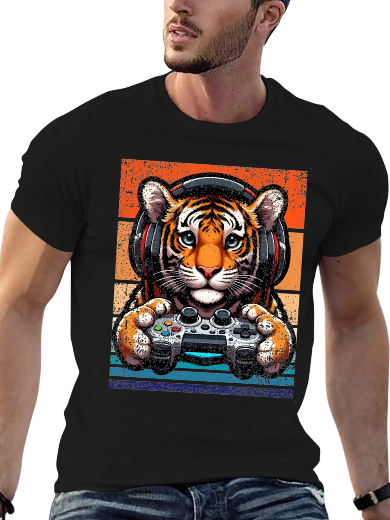 Gamer Tiger Graphic Tee - Retro Style