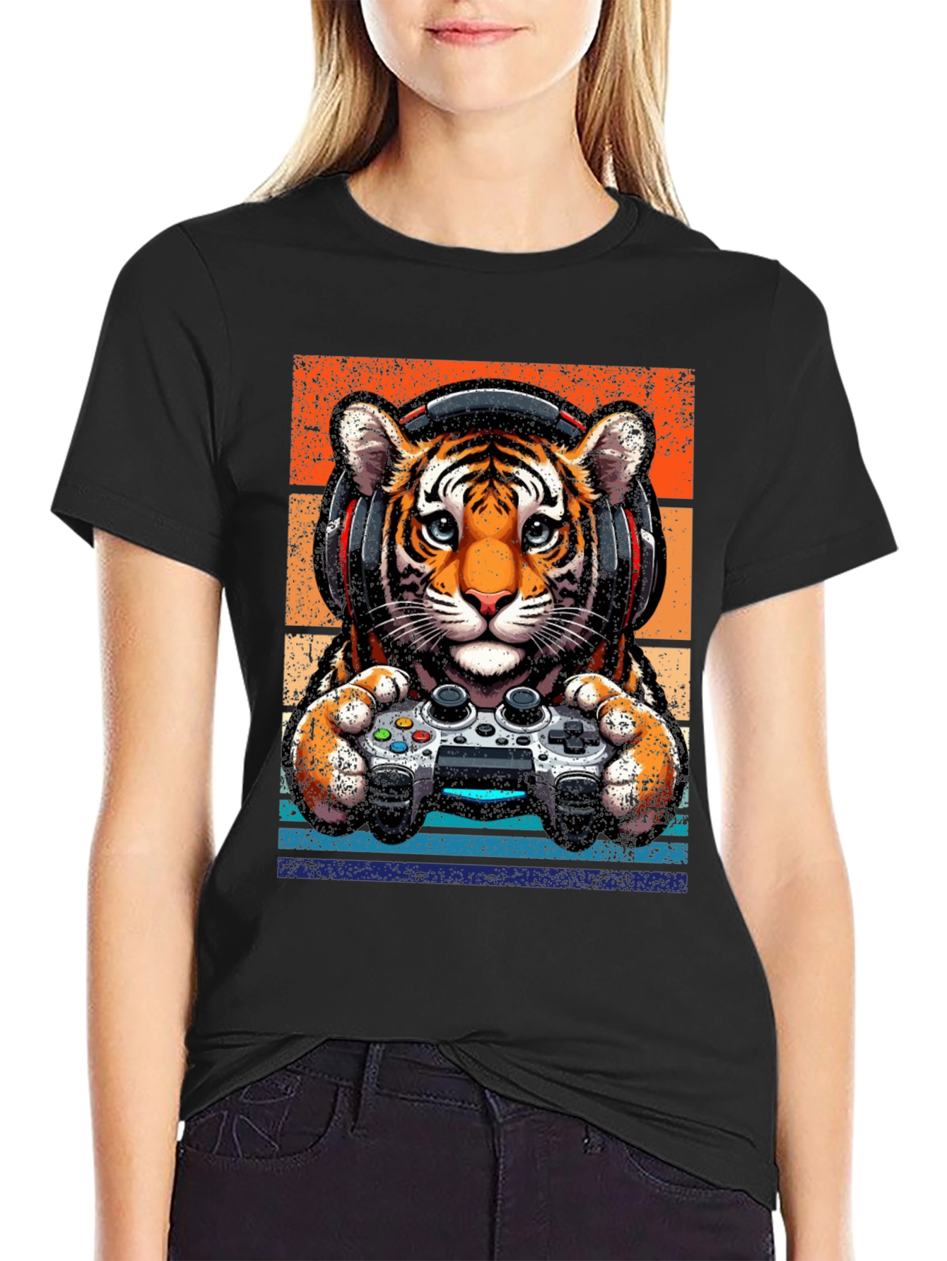 Gamer Tiger Graphic Tee - Retro Style