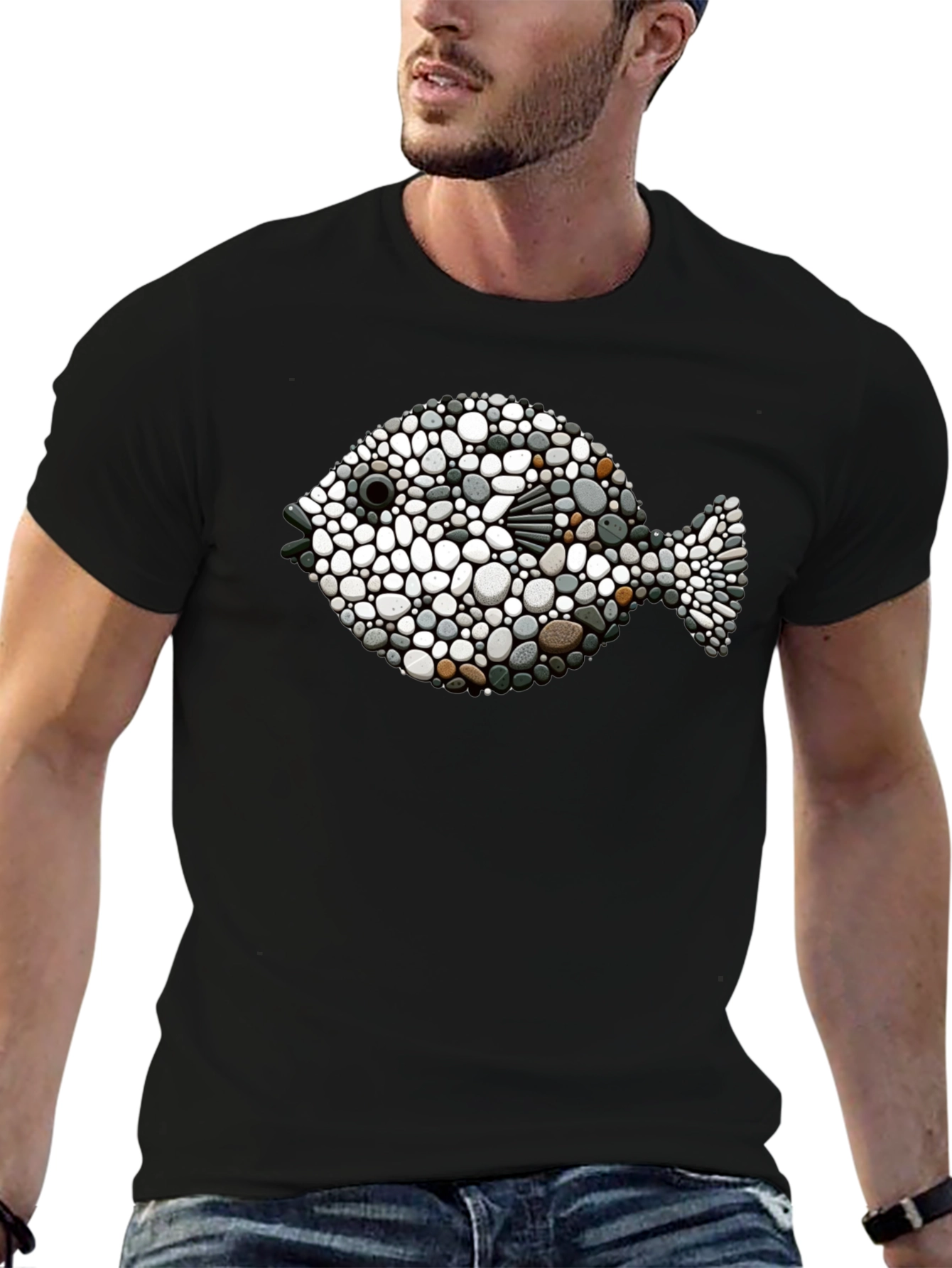 Stone Fish Graphic Tee - Unique Artistic Design