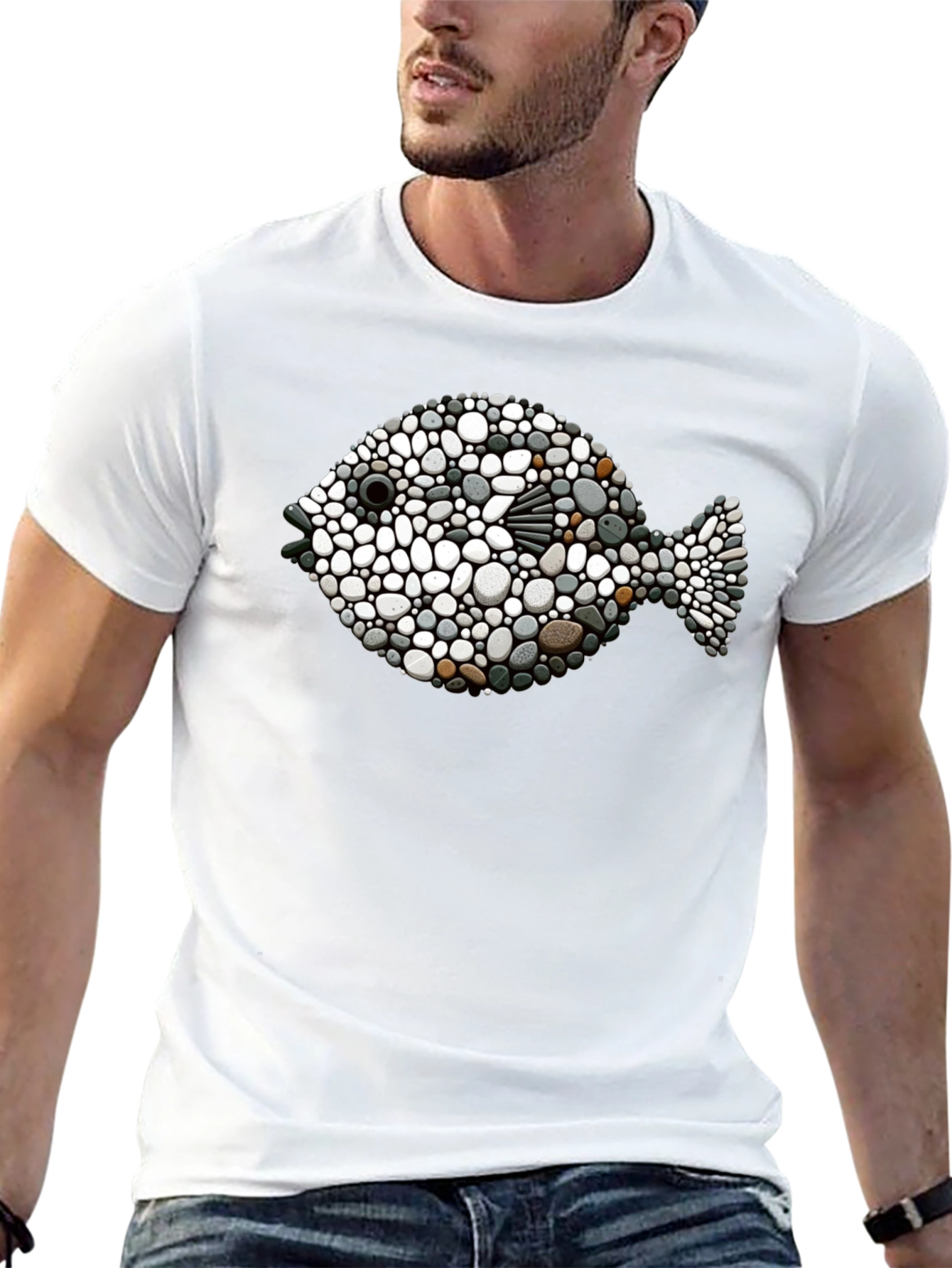 Stone Fish Graphic Tee - Unique Artistic Design