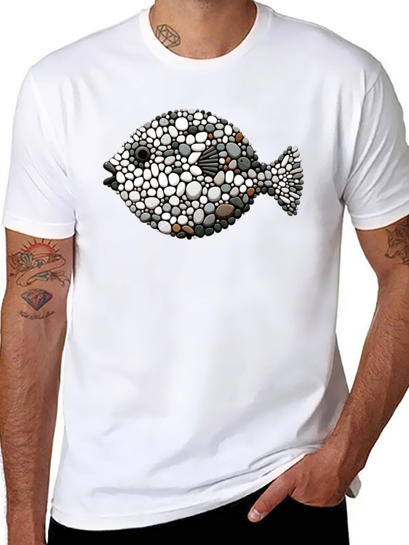 Stone Fish Graphic Tee - Unique Artistic Design