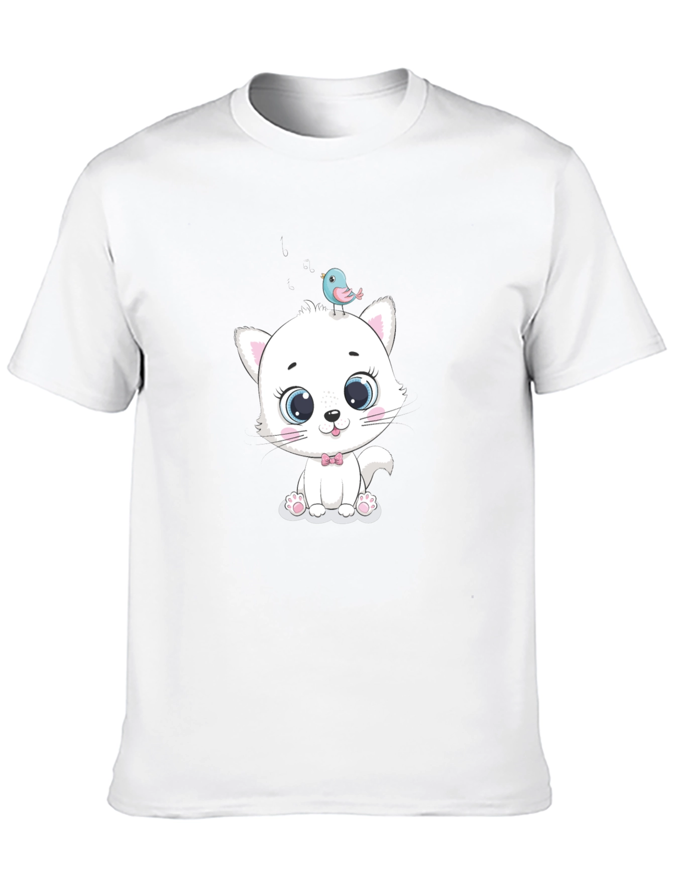 Cute Cat & Bird Graphic Tee - Trendy Style