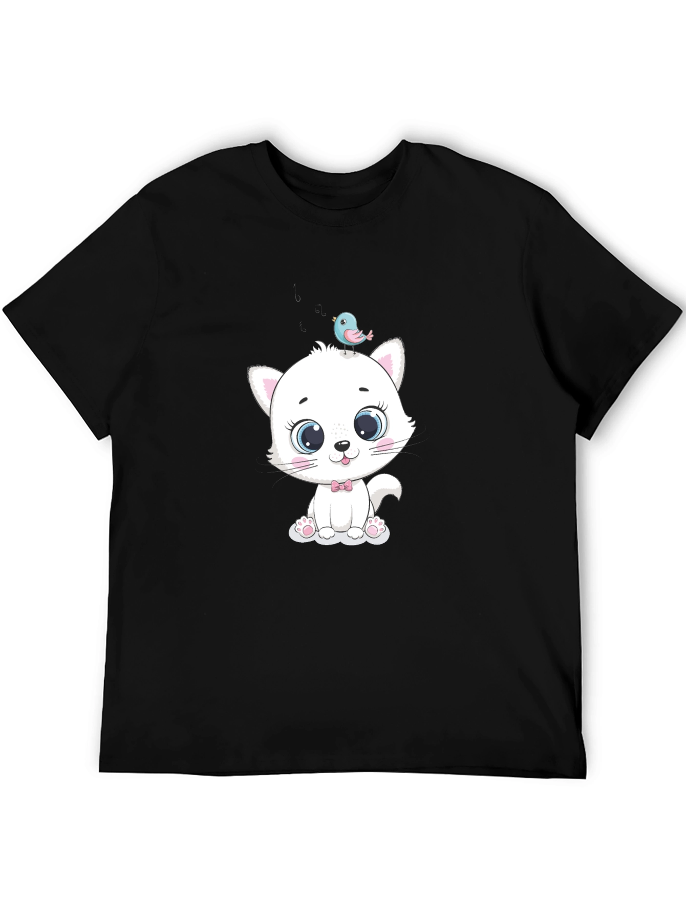 Cute Cat & Bird Graphic Tee - Trendy Style