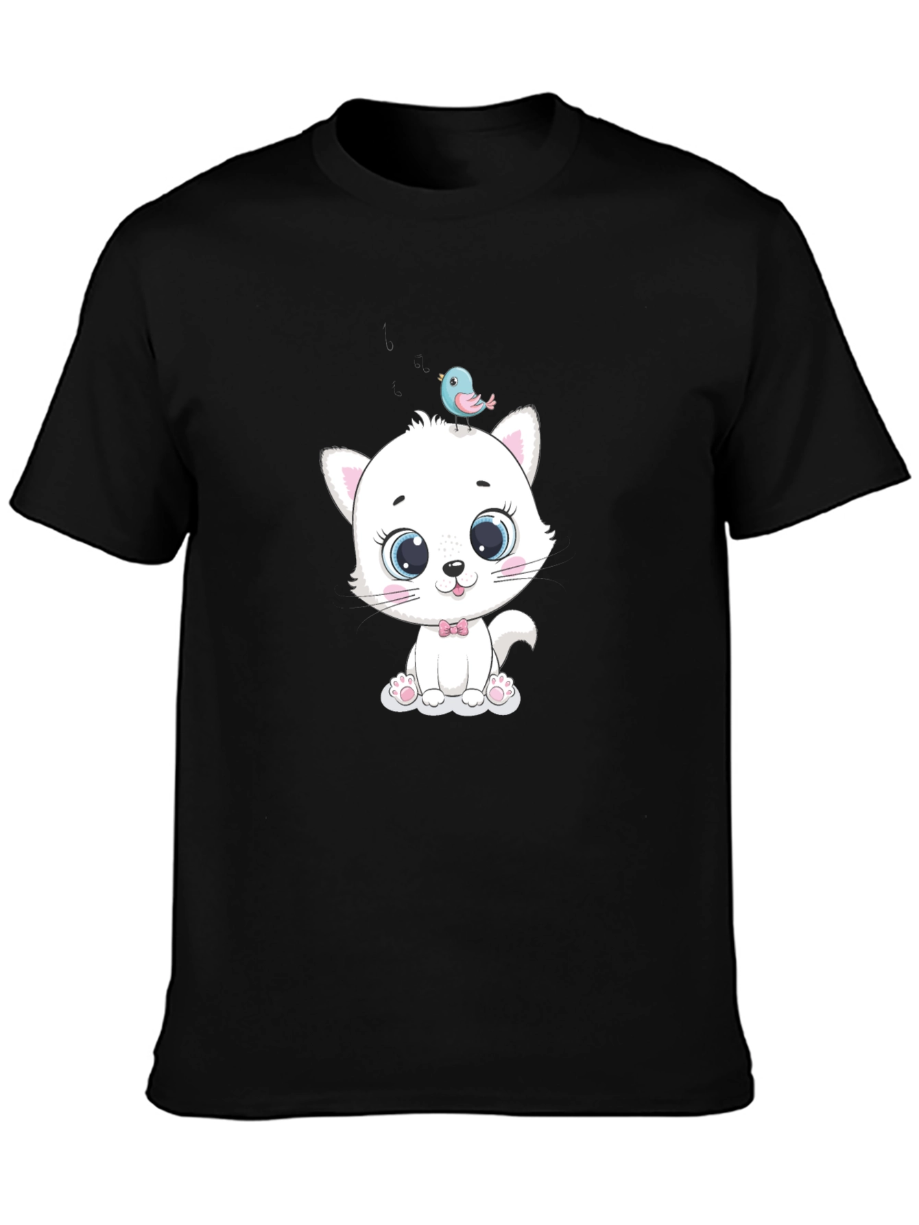 Cute Cat & Bird Graphic Tee - Trendy Style