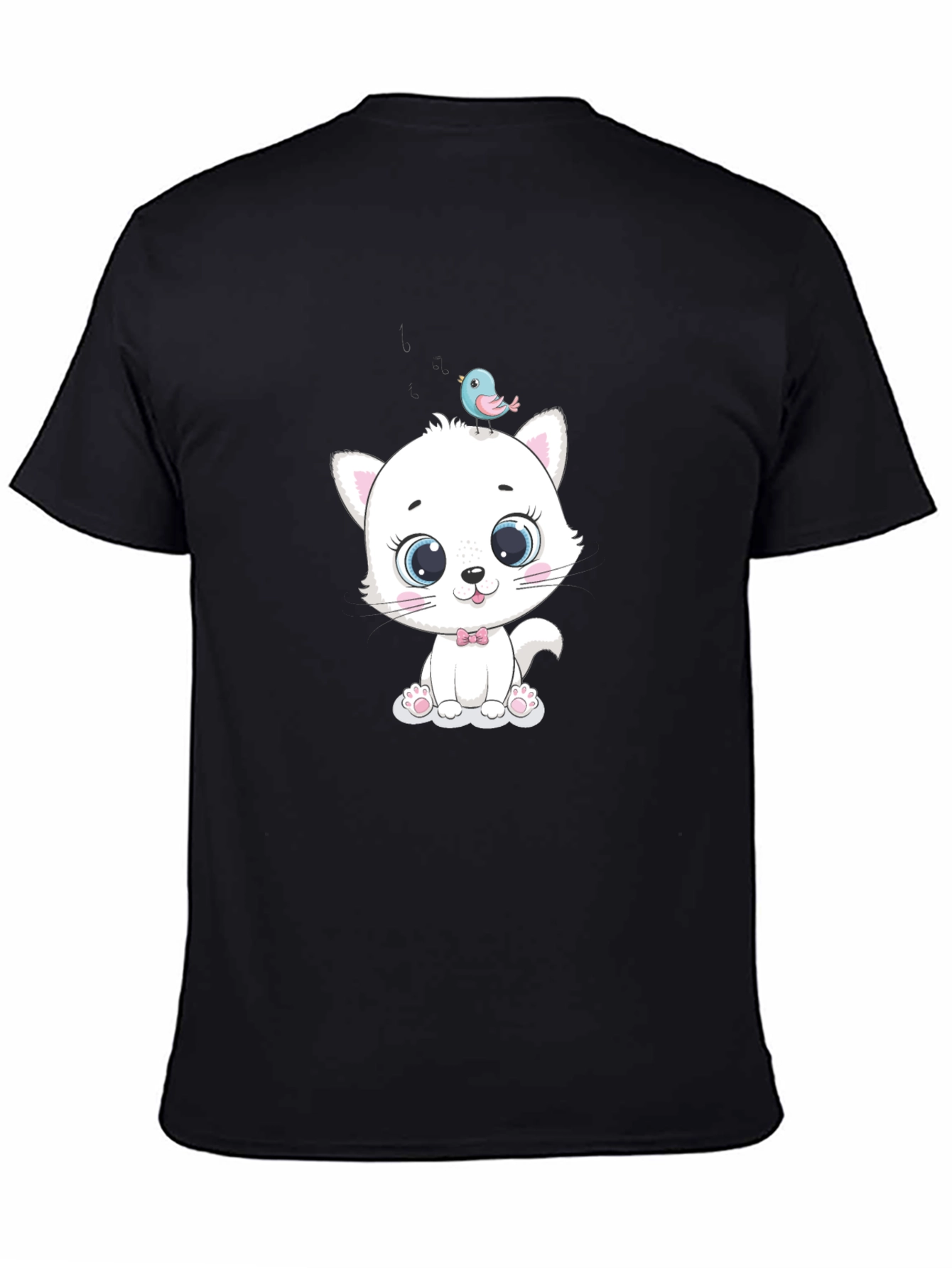 Cute Cat & Bird Graphic Tee - Trendy Style