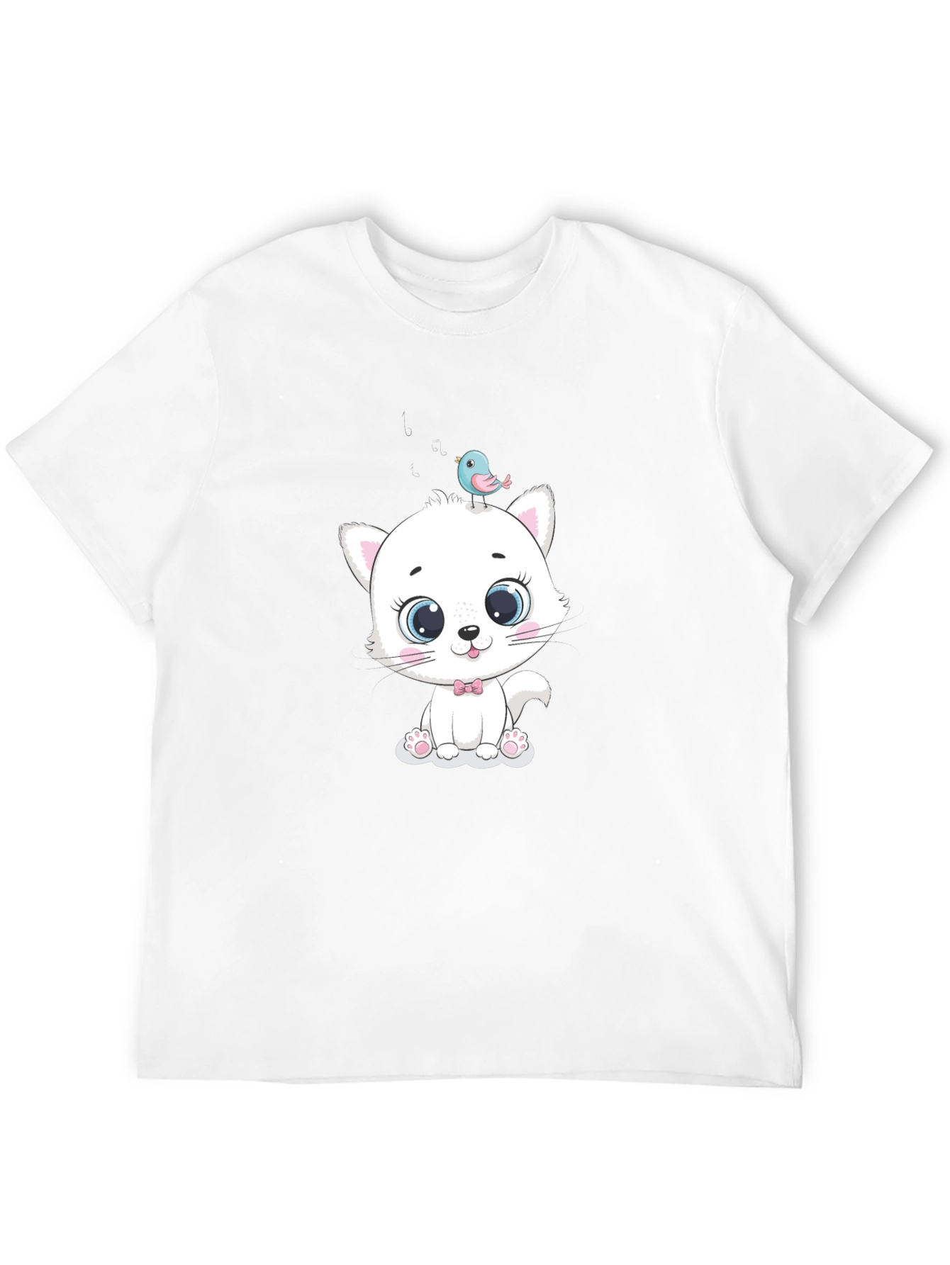 Cute Cat & Bird Graphic Tee - Trendy Style