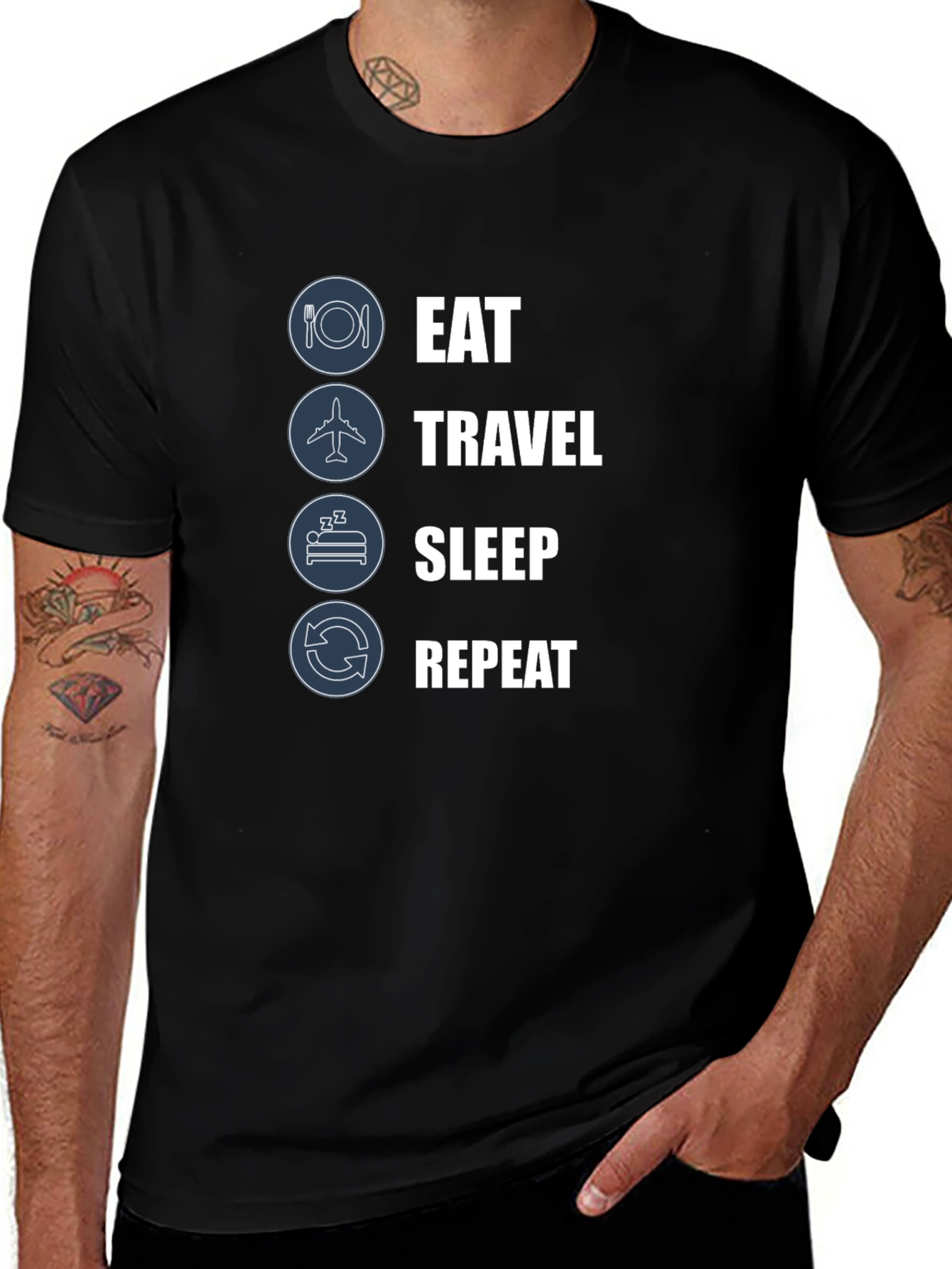 Eat Travel Sleep Repeat Black Graphic Tee