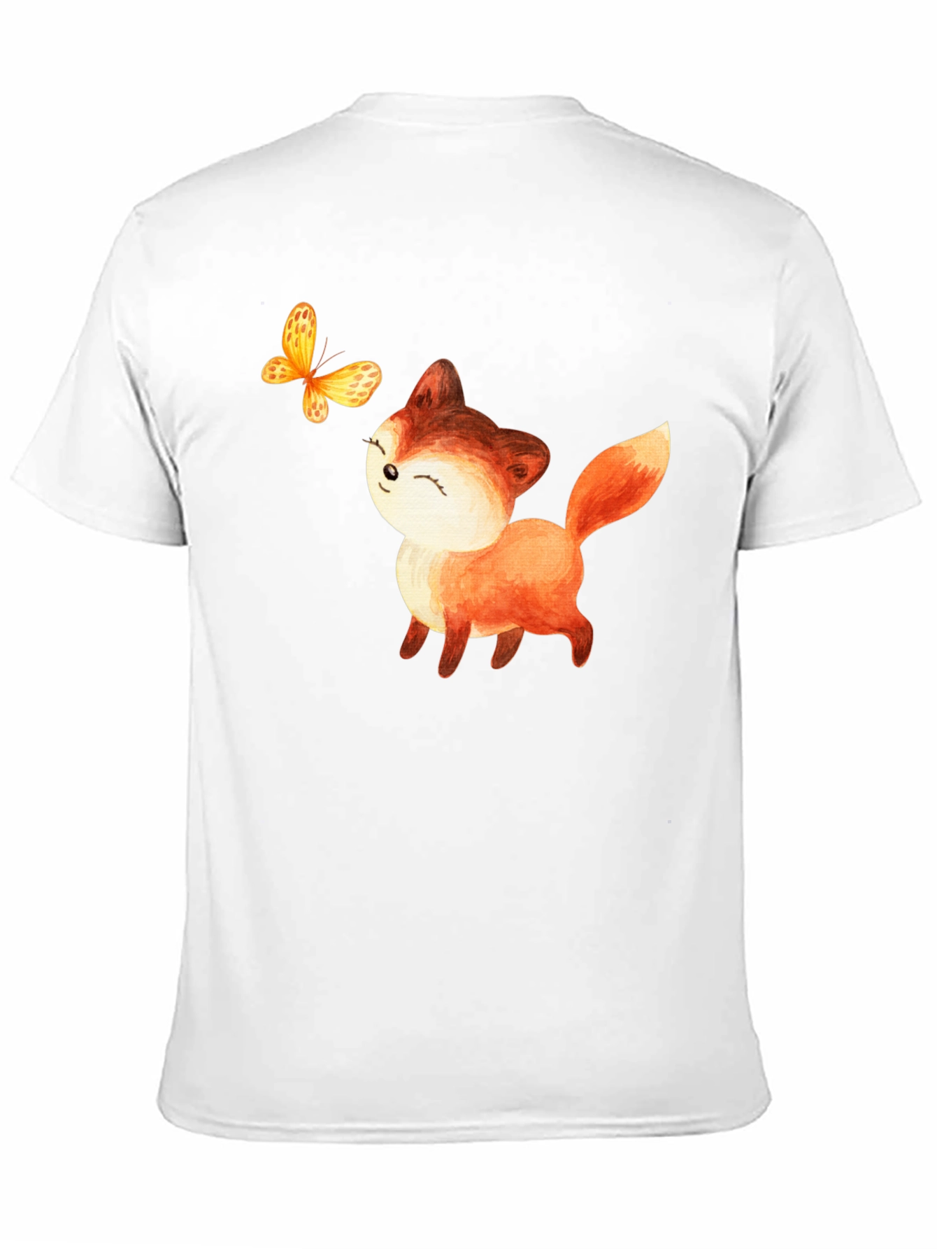 Cute Fox & Butterfly Graphic T-Shirt - Black