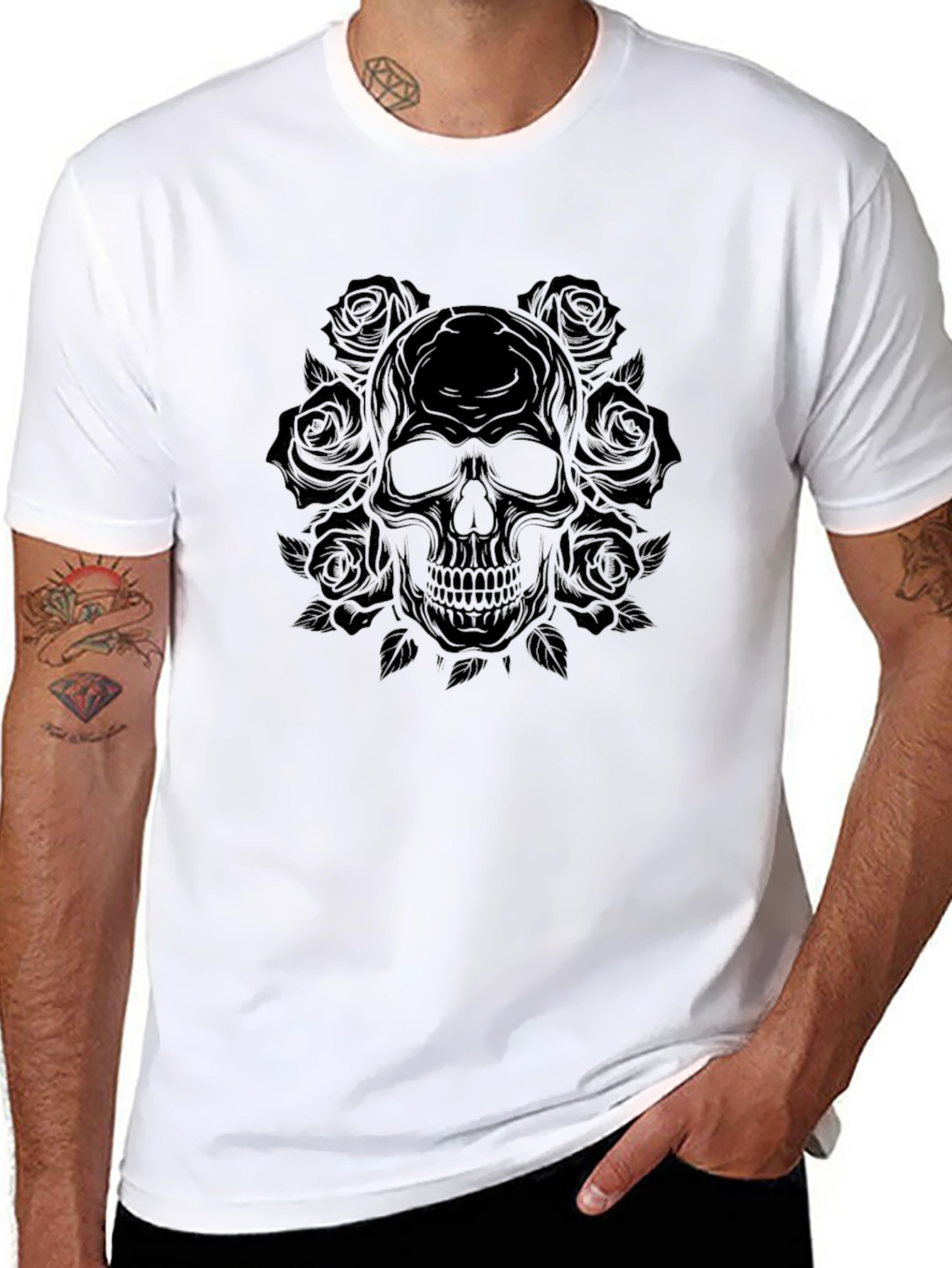 Skull & Roses Graphic Tee - Mens Black T-Shirt