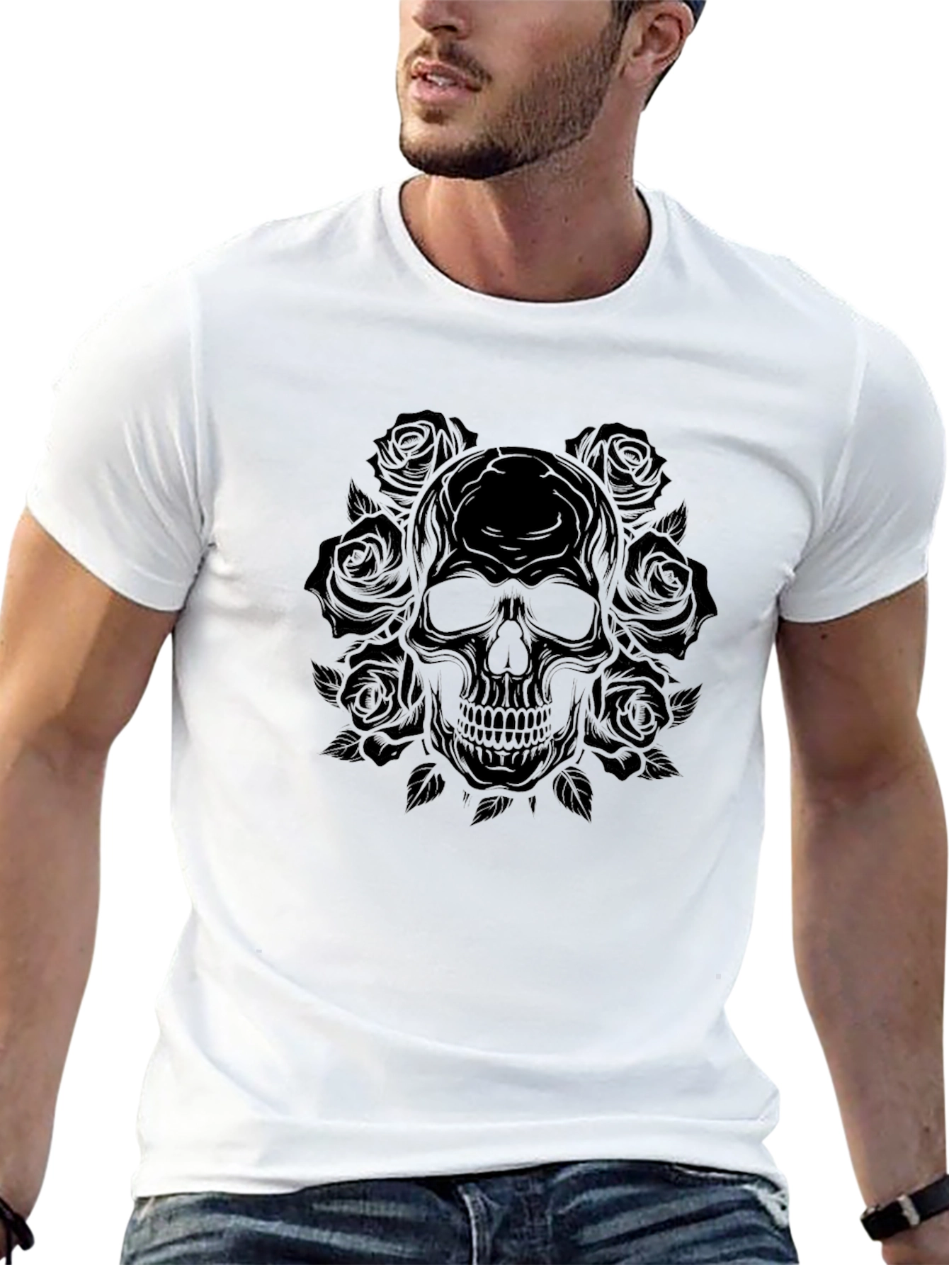 Skull & Roses Graphic Tee - Mens Black T-Shirt