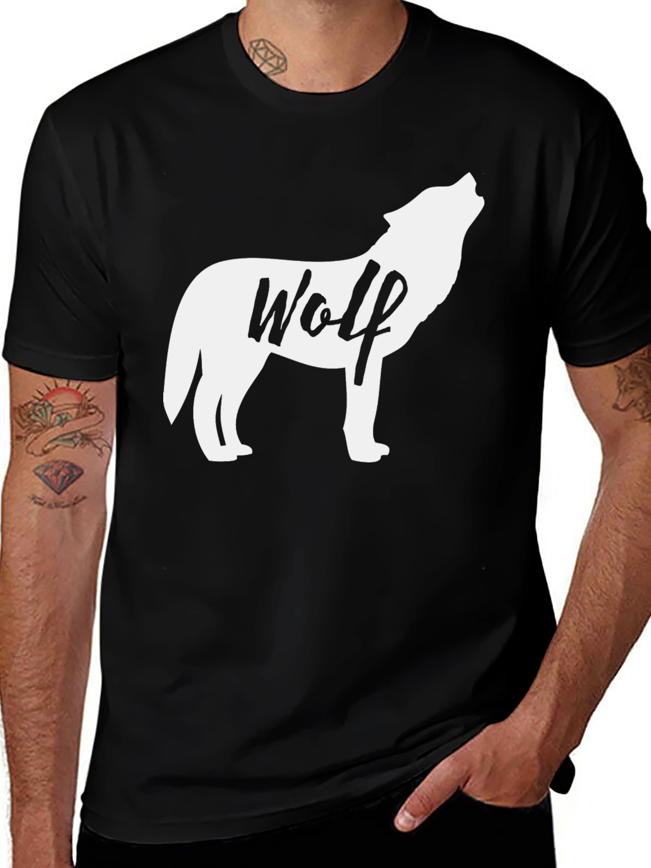 Wolf Silhouette Graphic T-Shirt - Black Crew Neck Tee