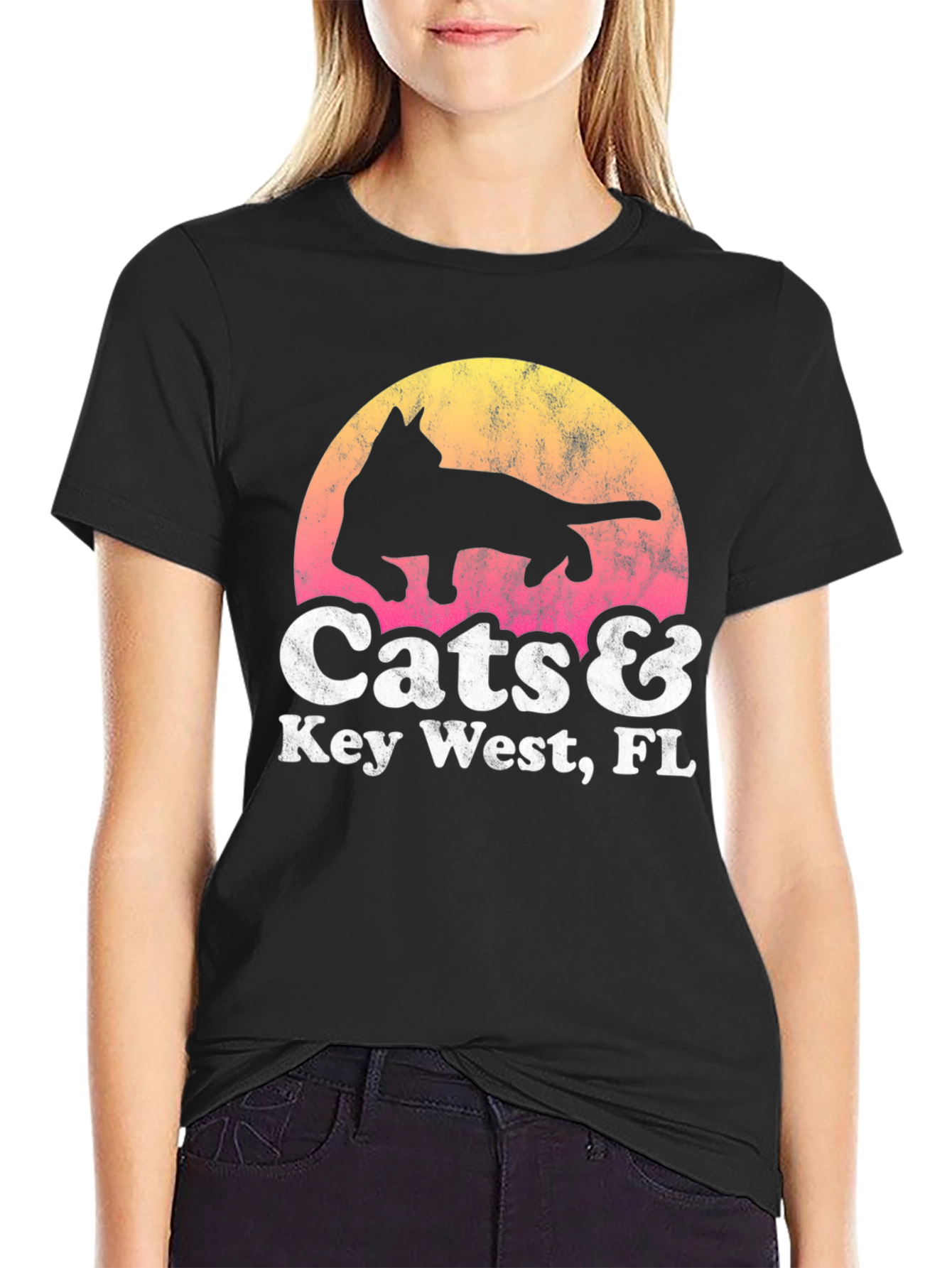 Cats & Key West FL Black Graphic T-Shirt