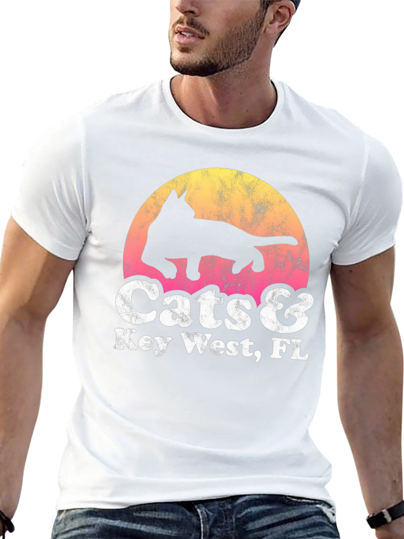 Cats & Key West FL Black Graphic T-Shirt