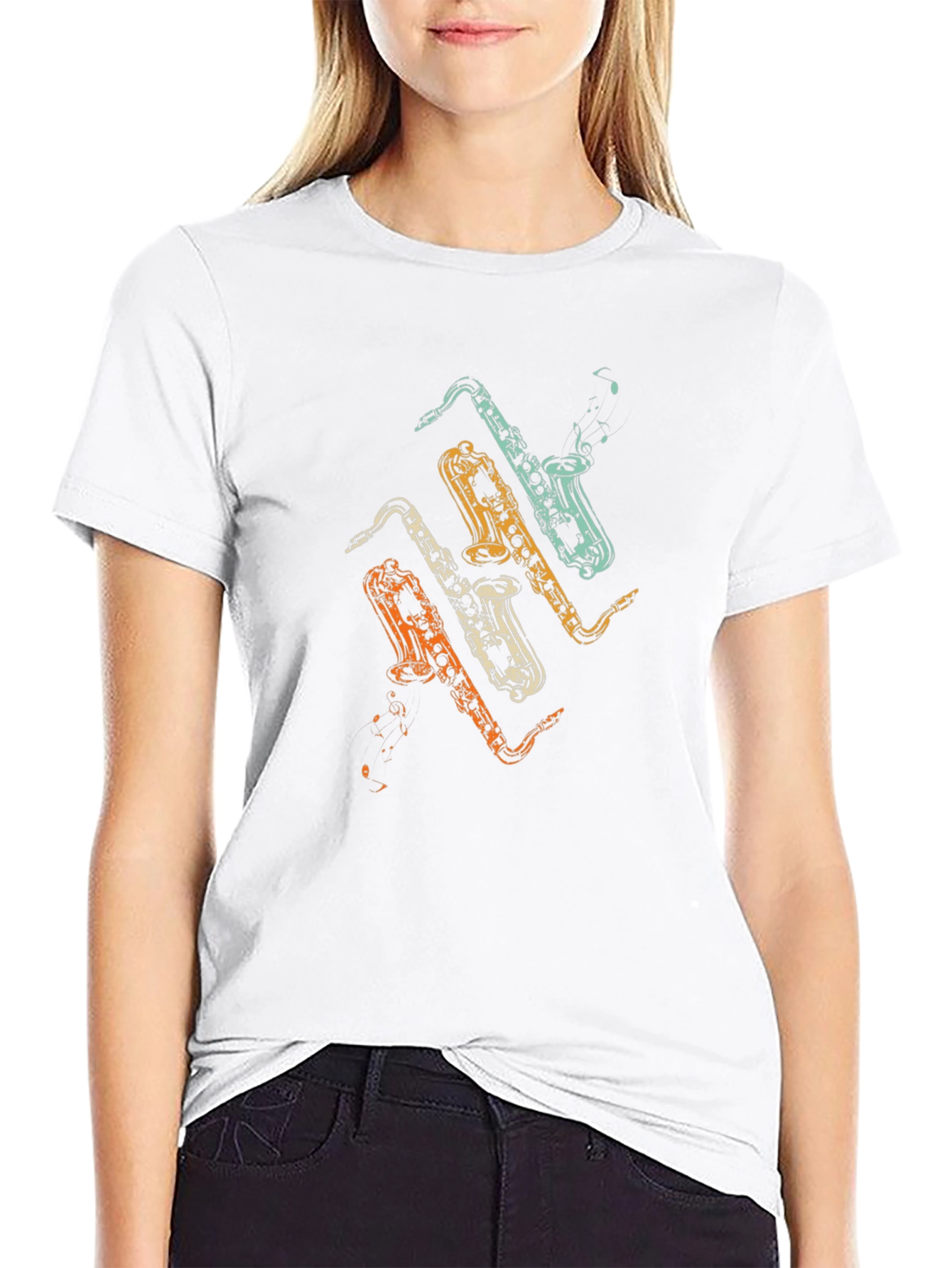 Saxophone Graphic Print Black T-Shirt