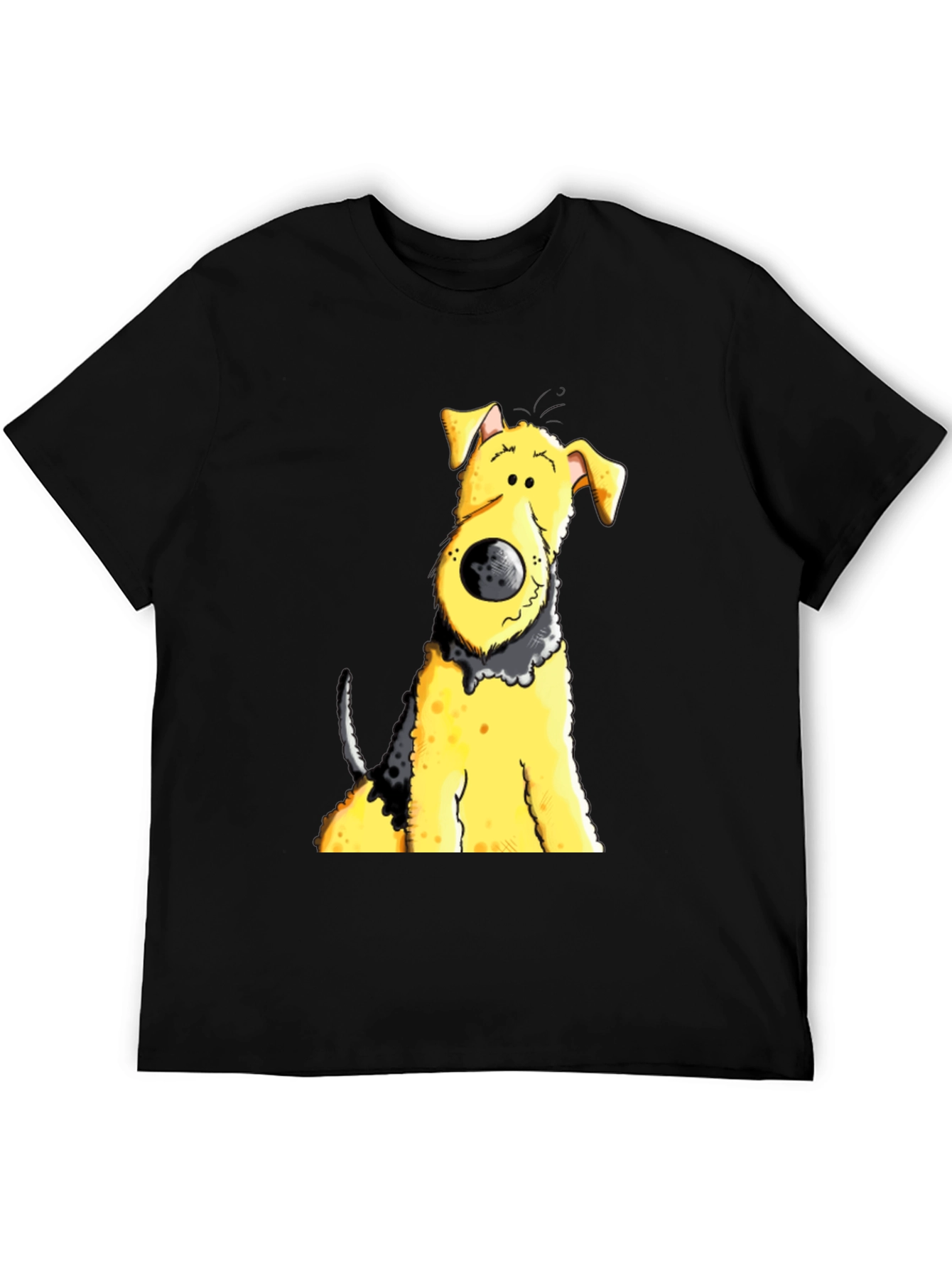 Cartoon Dog Graphic Tee - Black Cotton Blend