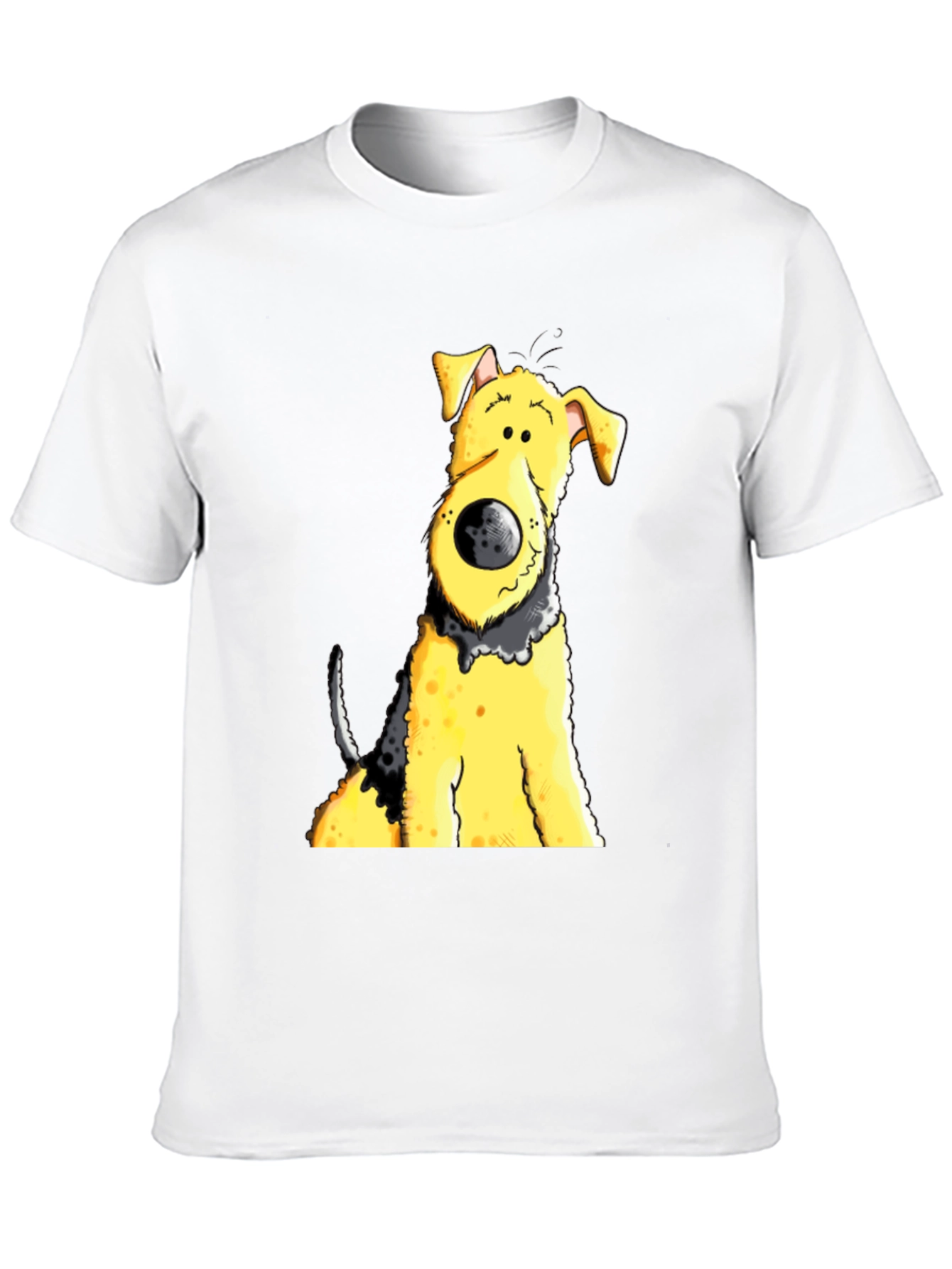 Cartoon Dog Graphic Tee - Black Cotton Blend