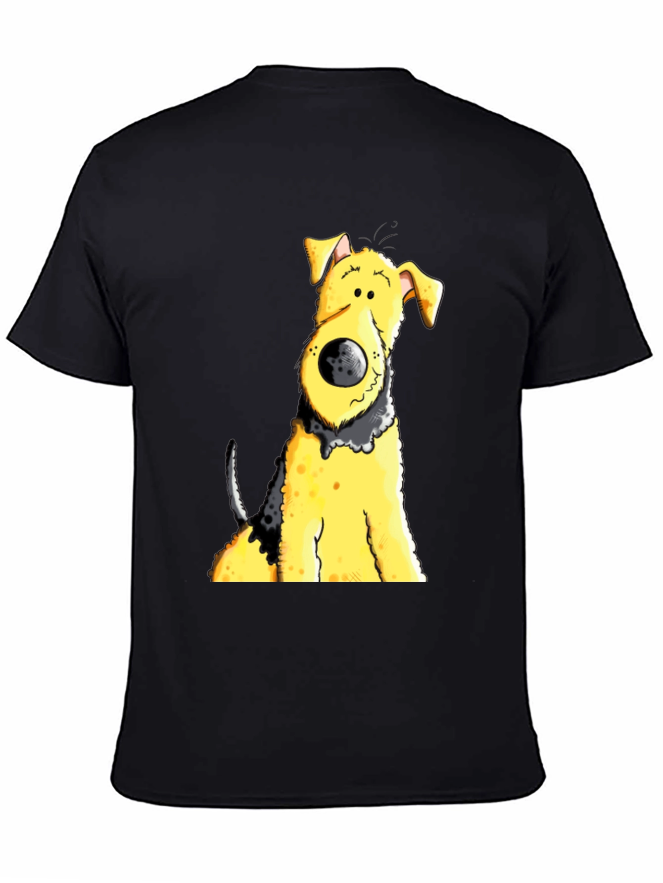 Cartoon Dog Graphic Tee - Black Cotton Blend