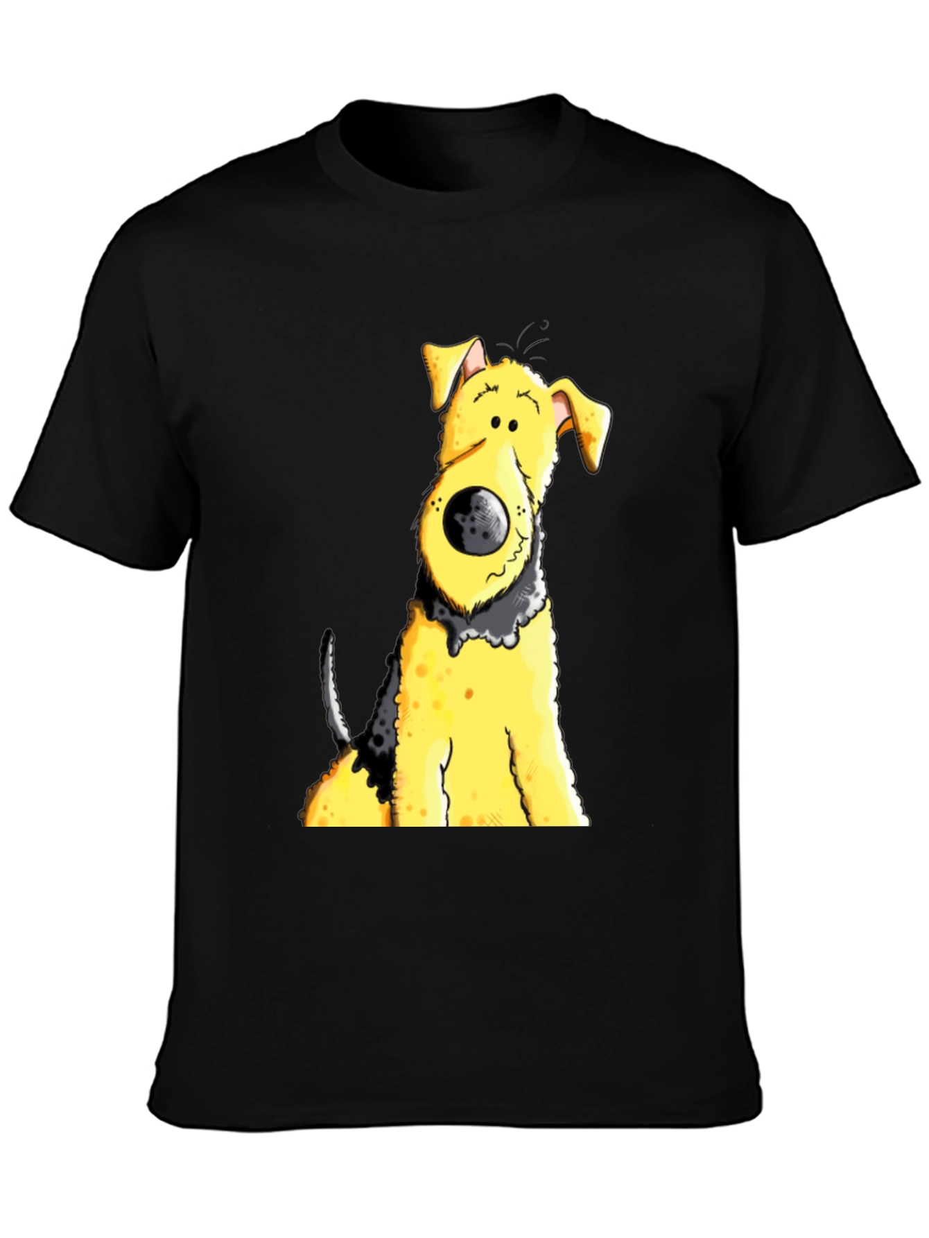 Cartoon Dog Graphic Tee - Black Cotton Blend