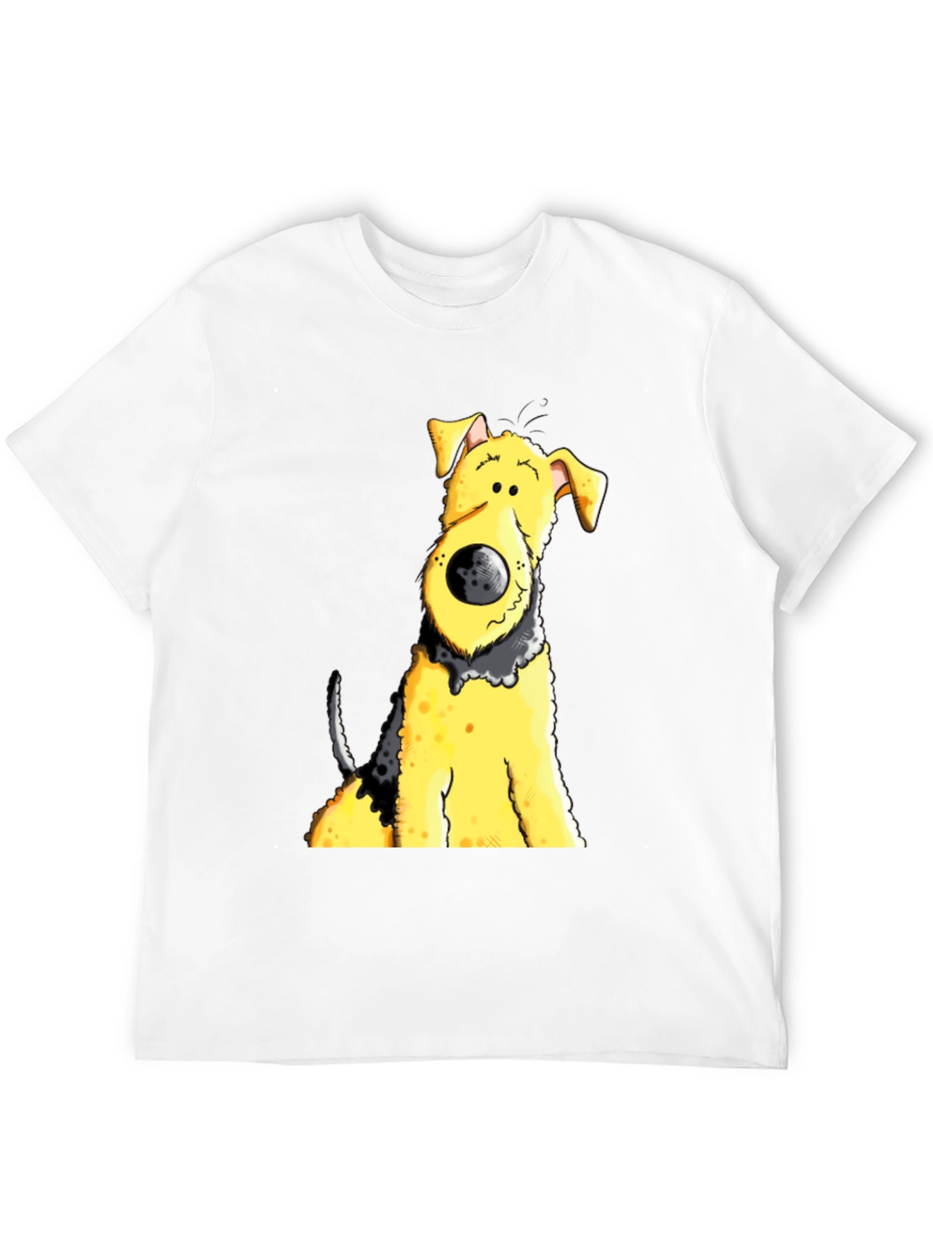 Cartoon Dog Graphic Tee - Black Cotton Blend
