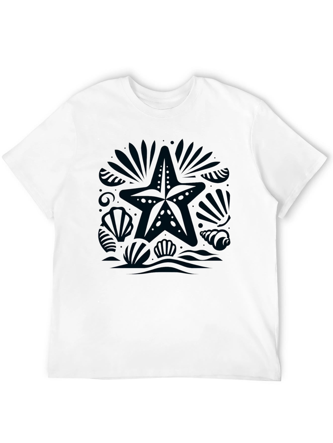 Coastal Graphic Tee - Black Cotton Starfish Design