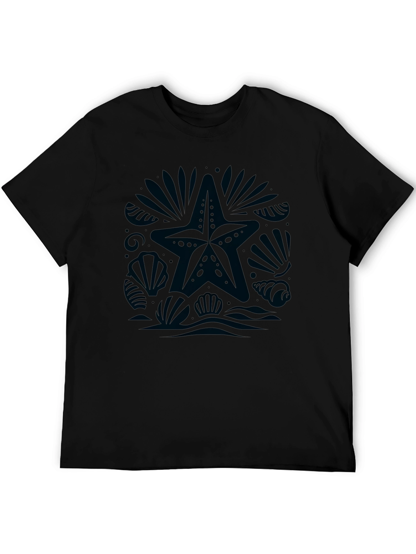 Coastal Graphic Tee - Black Cotton Starfish Design