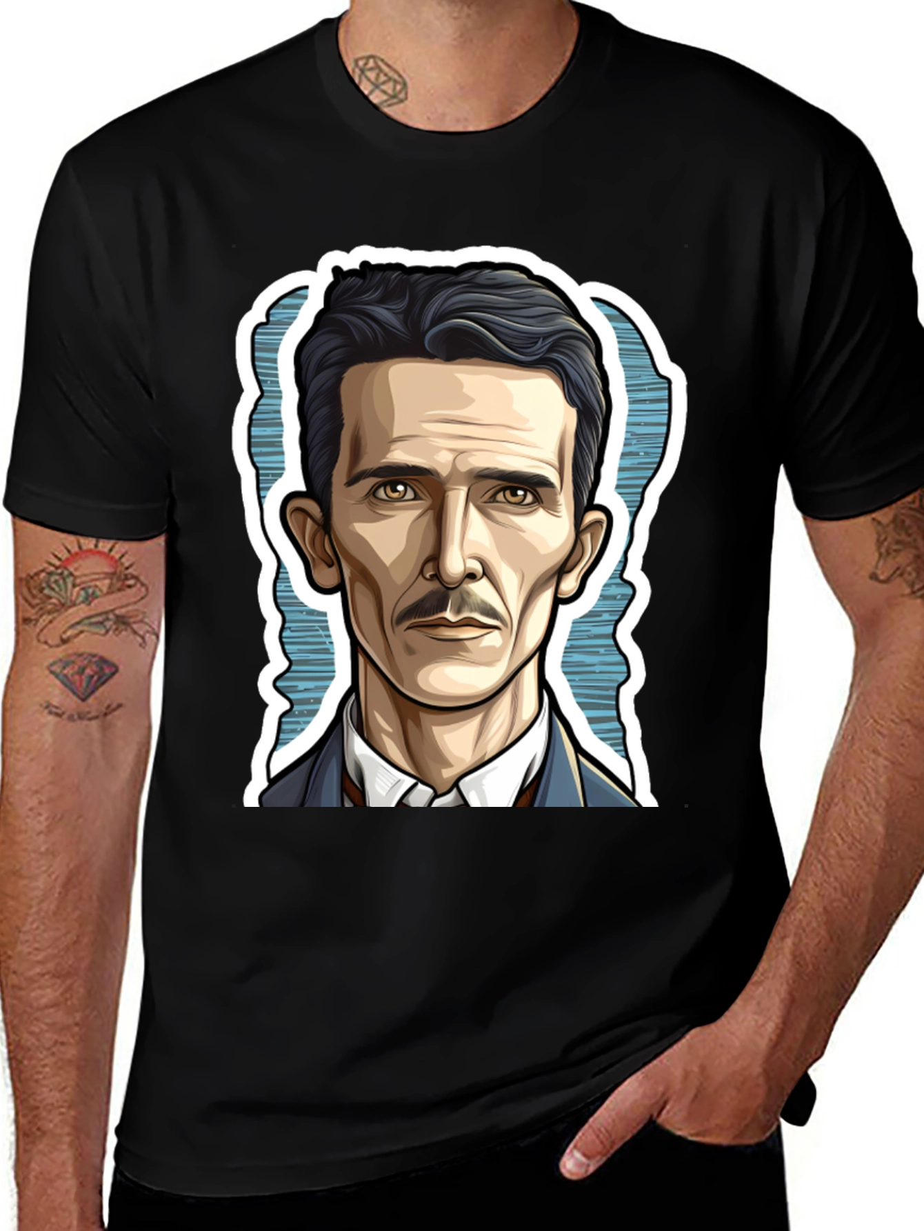 Nikola Tesla Portrait Graphic Tee - Black