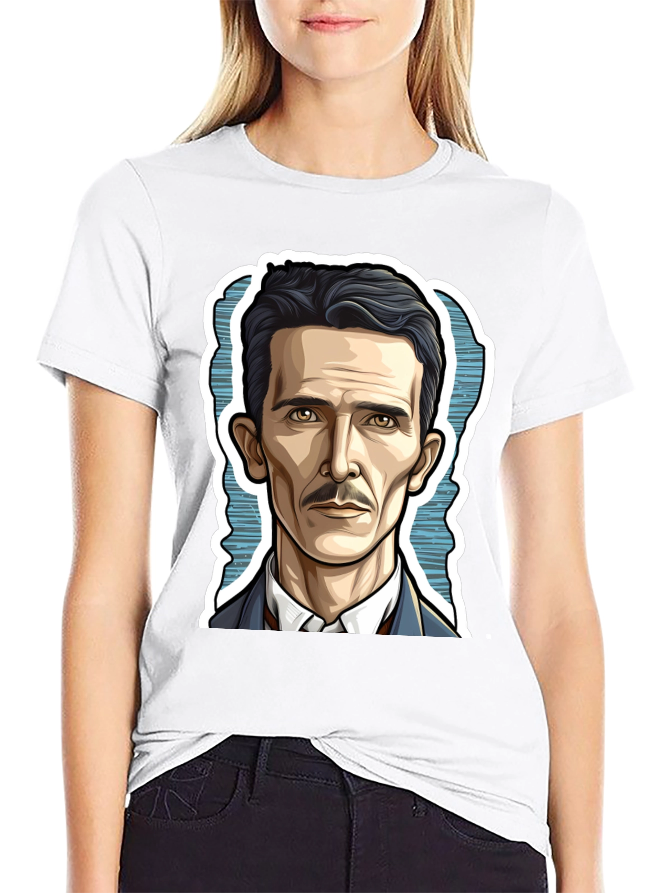 Nikola Tesla Portrait Graphic Tee - Black