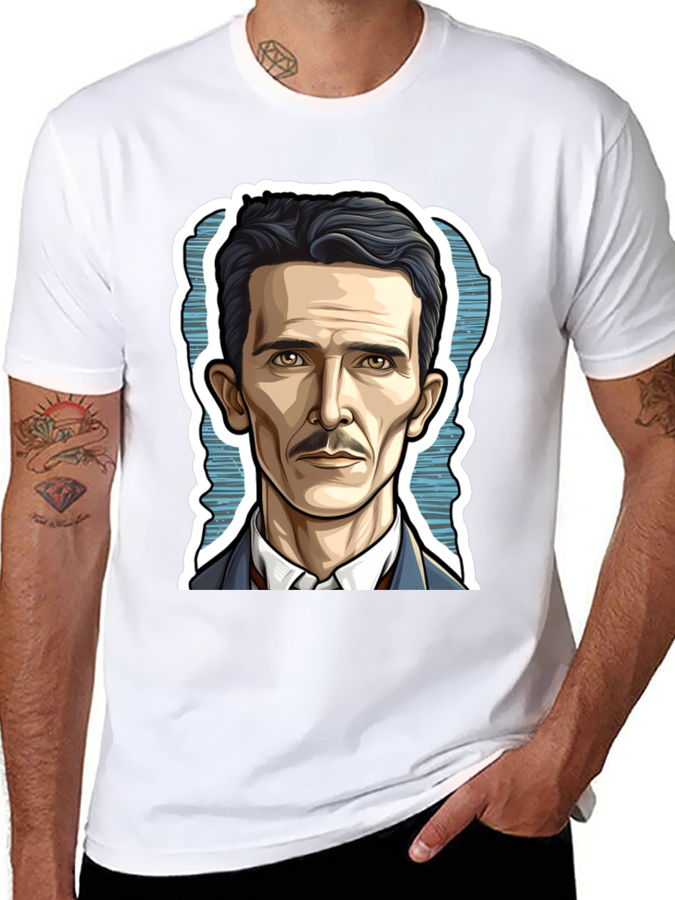 Nikola Tesla Portrait Graphic Tee - Black