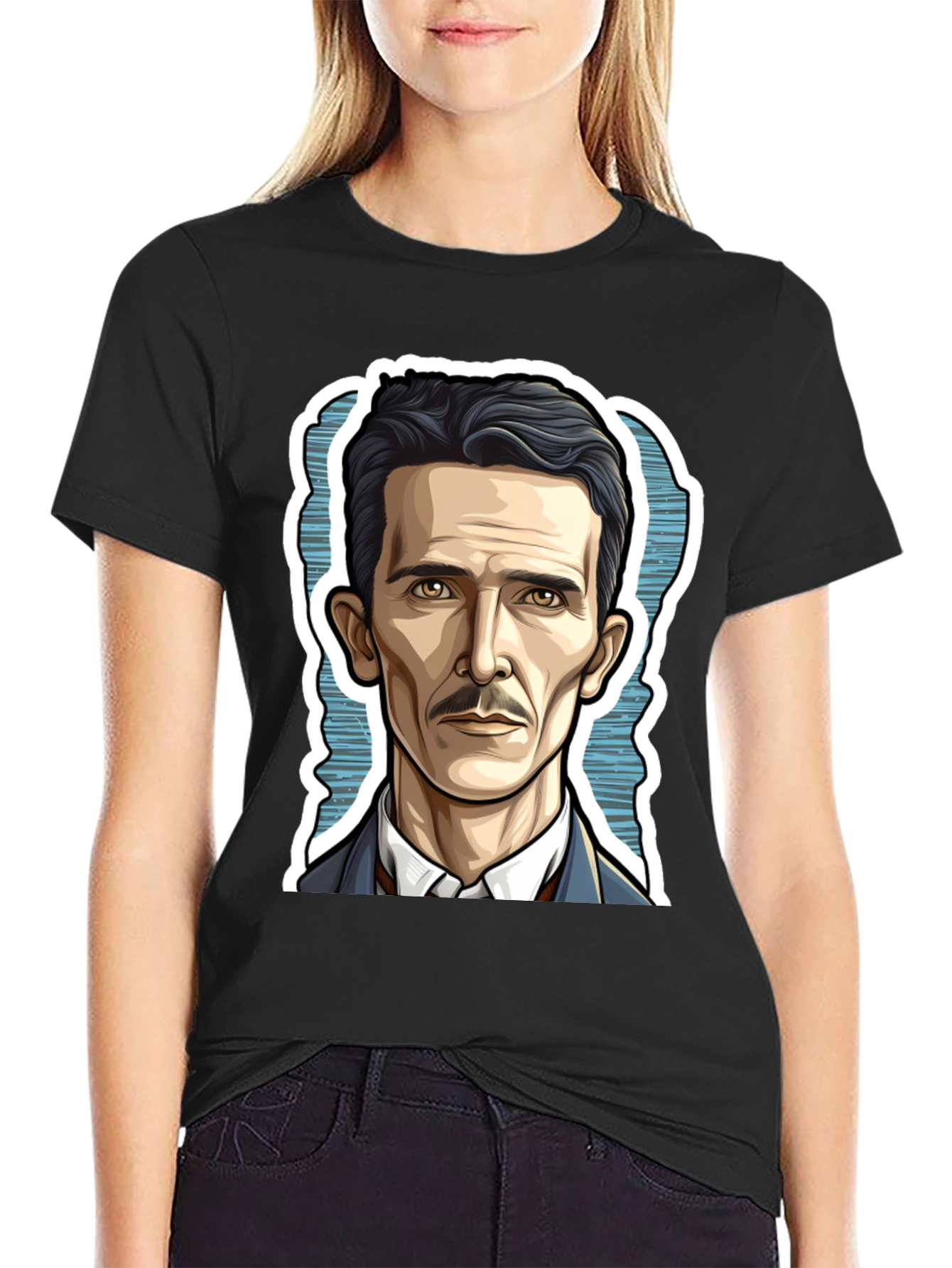 Nikola Tesla Portrait Graphic Tee - Black