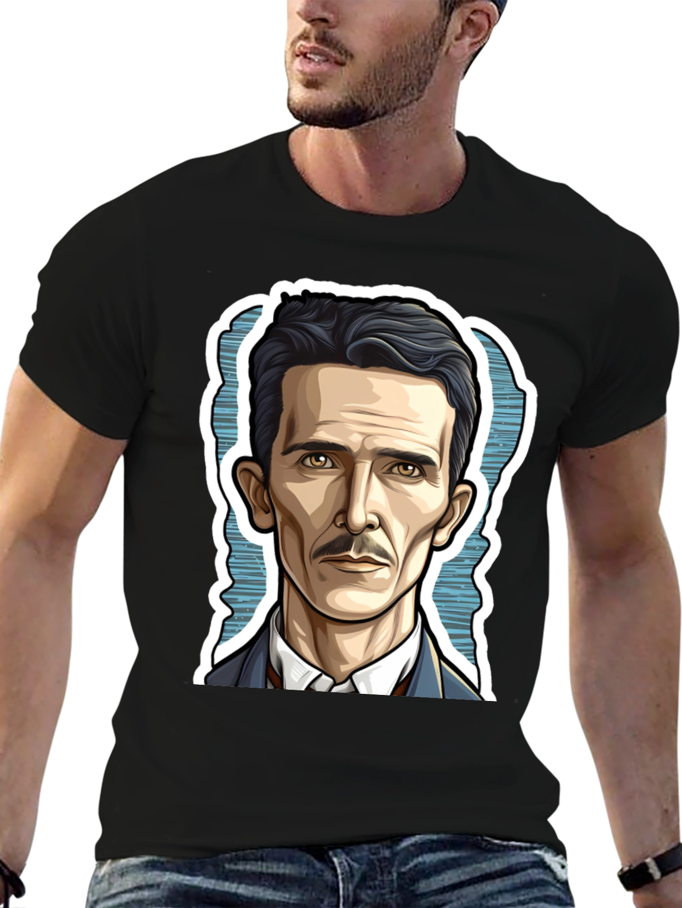 Nikola Tesla Portrait Graphic Tee - Black