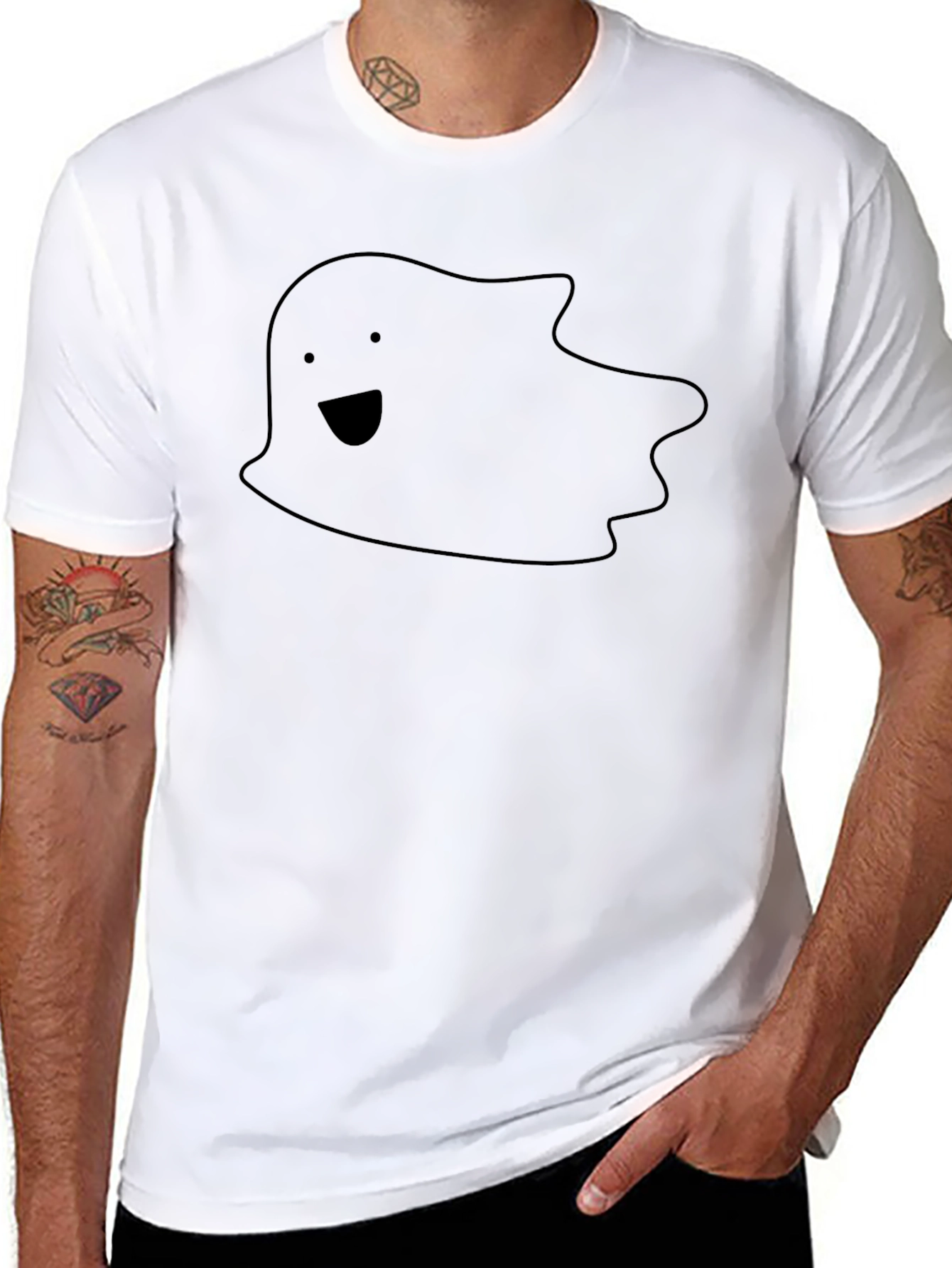 Whimsical Ghost Graphic Tee - Black Cotton Shirt